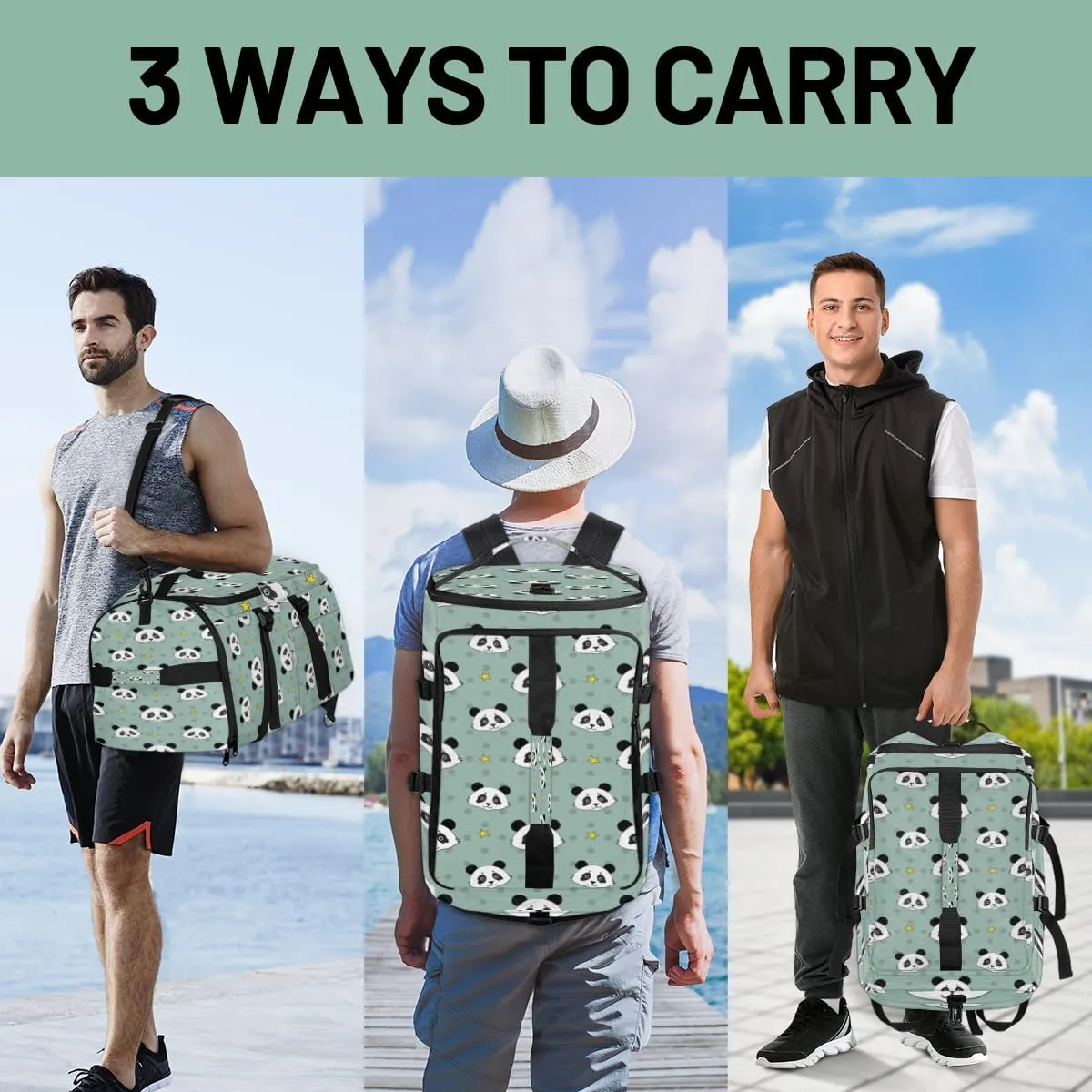 Large Sports Gym Bag With Shoe & Laptop Compartment 47L Waterproof Travel Duffel Bags for Men Women Animal Panda Luggage Backpack Duffle Bag