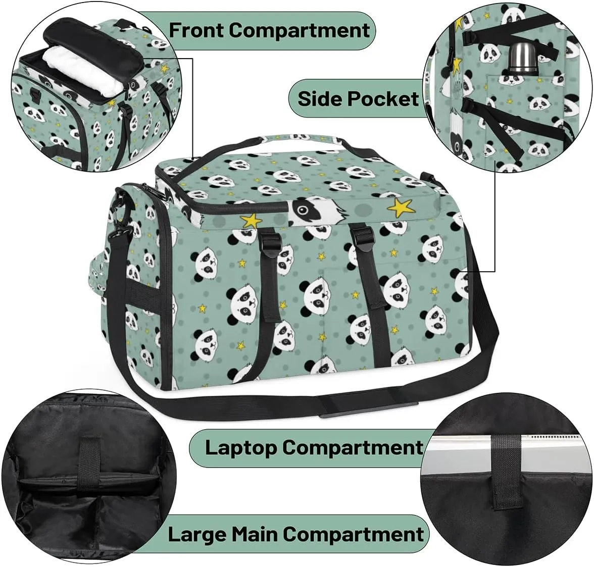 Large Sports Gym Bag With Shoe & Laptop Compartment 47L Waterproof Travel Duffel Bags for Men Women Animal Panda Luggage Backpack Duffle Bag