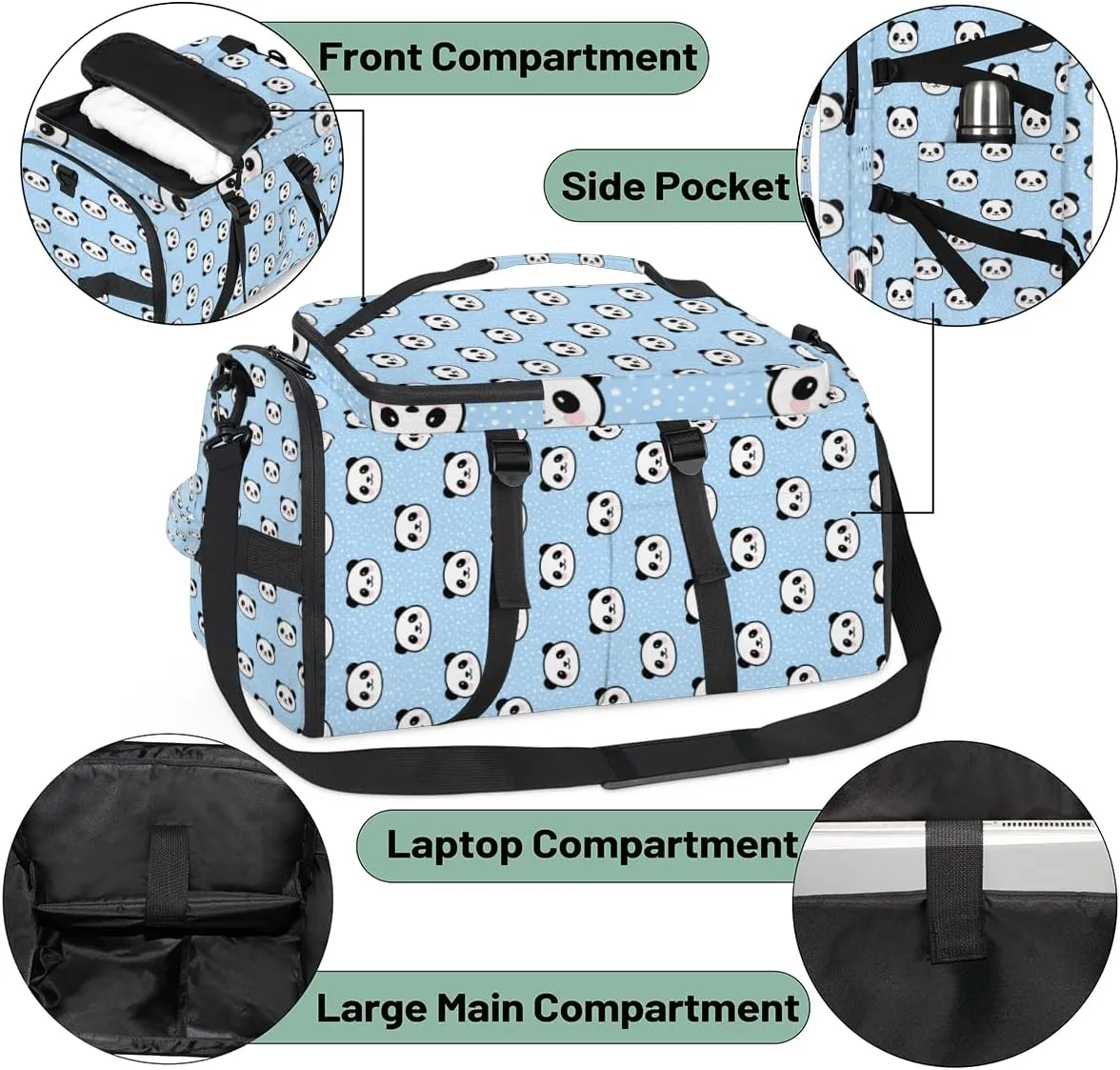 Large Sports Gym Bag With Shoe & Laptop Compartment 47L Waterproof Travel Duffel Bags for Men Women Animal Panda Theme Luggage Backpack Duffle Bag