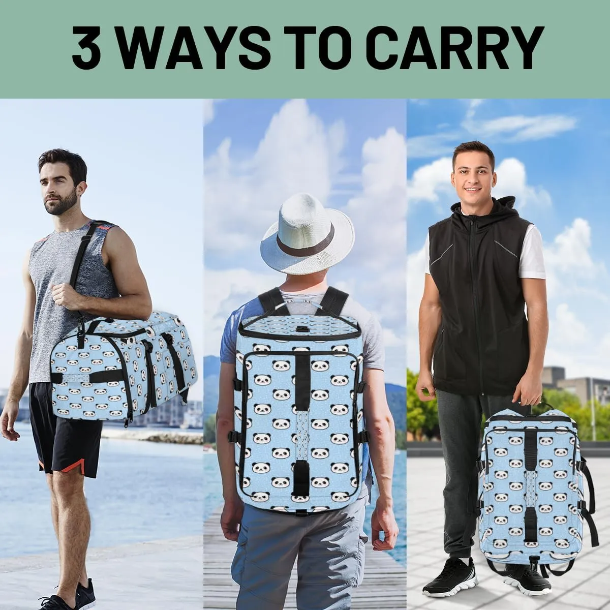 Large Sports Gym Bag With Shoe & Laptop Compartment 47L Waterproof Travel Duffel Bags for Men Women Animal Panda Theme Luggage Backpack Duffle Bag