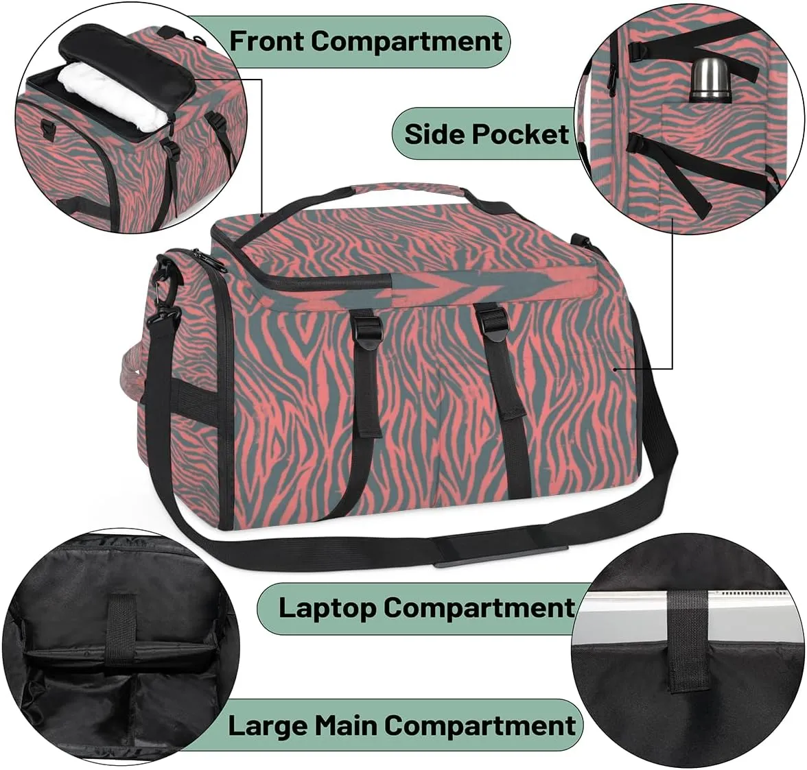 Large Sports Gym Bag With Shoe & Laptop Compartment 47L Waterproof Travel Duffel Bags for Men Women Animal Zebra Luggage Backpack Duffle Bag