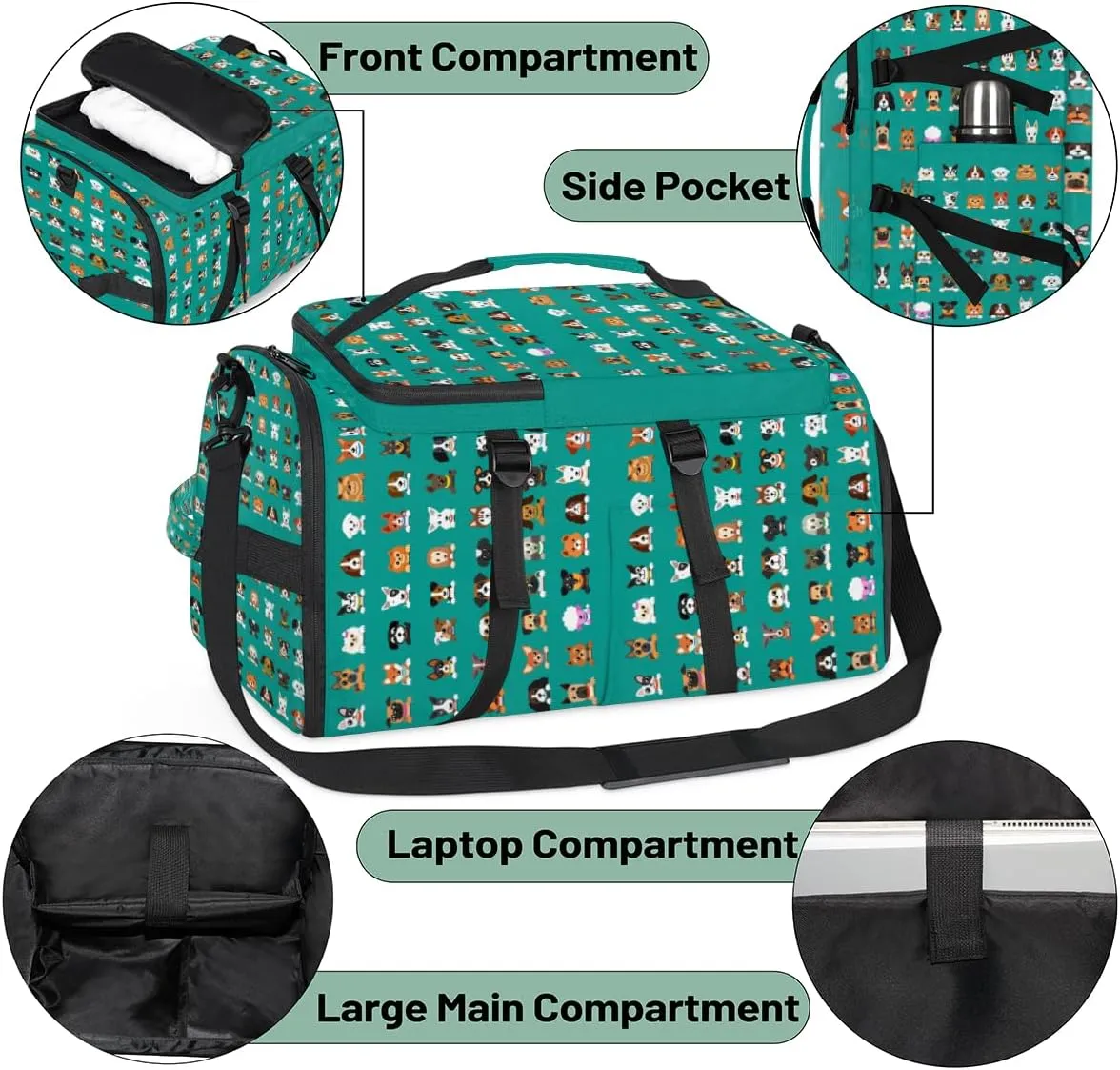 Large Sports Gym Bag With Shoe & Laptop Compartment 47L Waterproof Travel Duffel Bags for Men Women Cartoon Dogs Luggage Backpack Duffle Bag