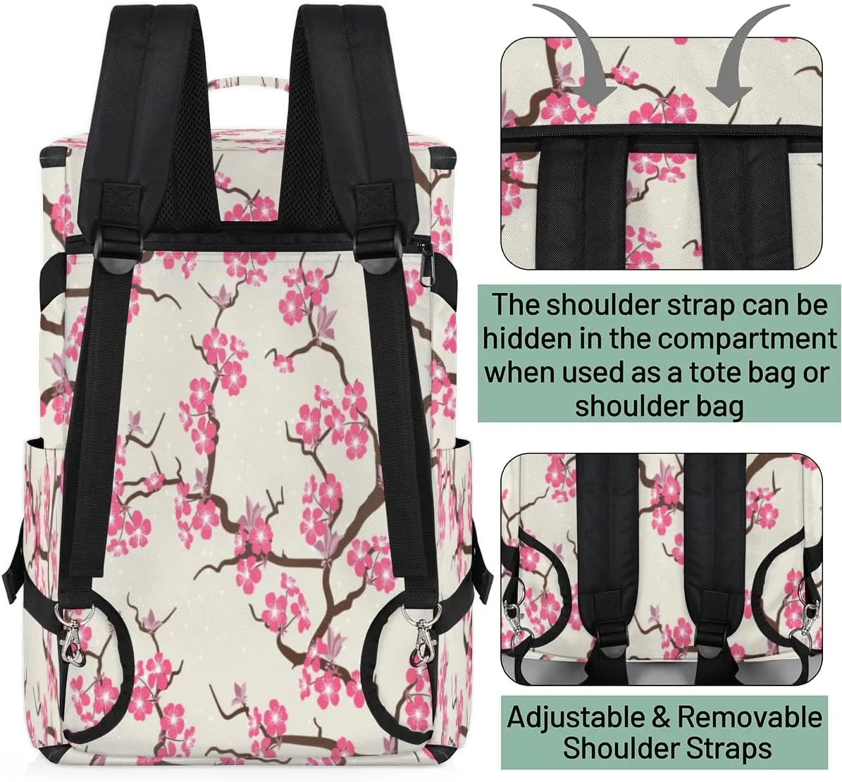 Large Sports Gym Bag With Shoe & Laptop Compartment 47L Waterproof Travel Duffel Bags for Men Women Cherry Blossom Flowers Luggage Backpack Duffle Bag