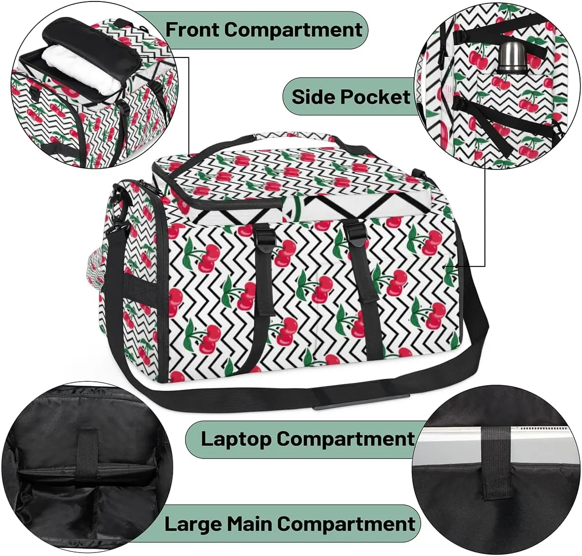 Large Sports Gym Bag With Shoe & Laptop Compartment 47L Waterproof Travel Duffel Bags for Men Women Cherry Luggage Backpack Duffle Bag