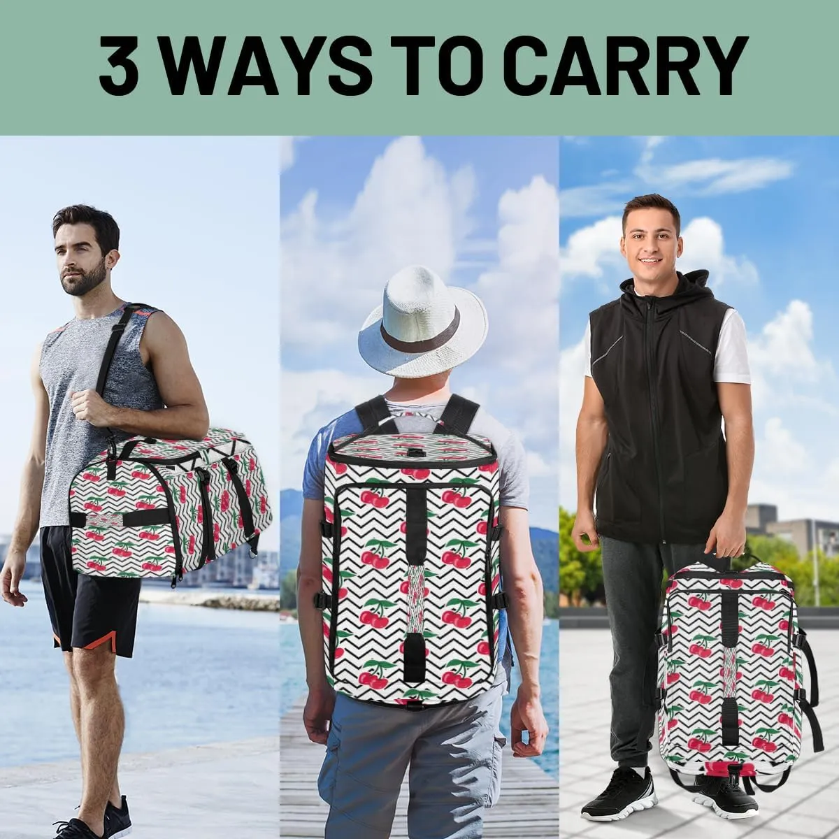 Large Sports Gym Bag With Shoe & Laptop Compartment 47L Waterproof Travel Duffel Bags for Men Women Cherry Luggage Backpack Duffle Bag