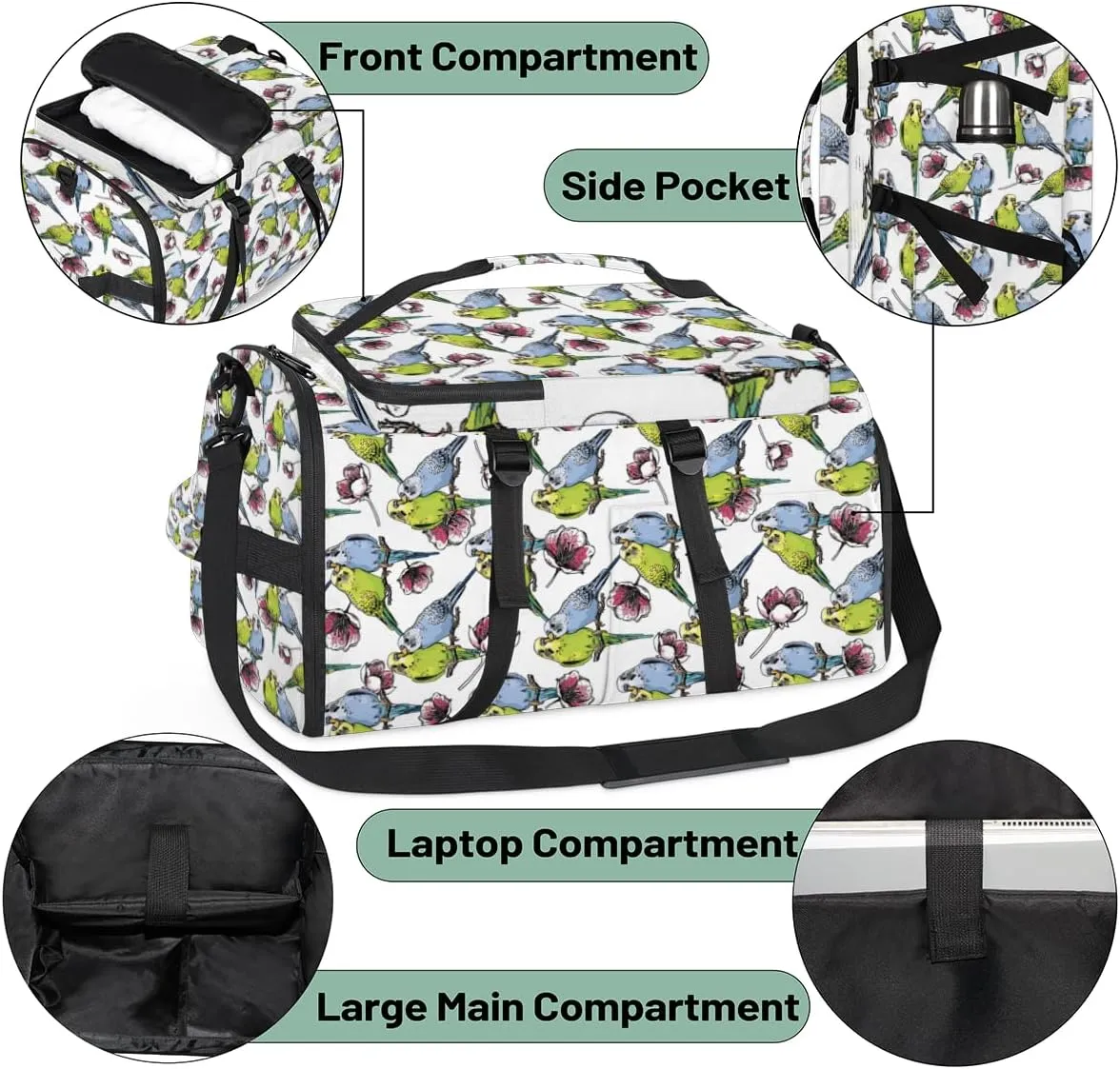 Large Sports Gym Bag With Shoe & Laptop Compartment 47L Waterproof Travel Duffel Bags for Men Women Couple Parrot Luggage Backpack Duffle Bag