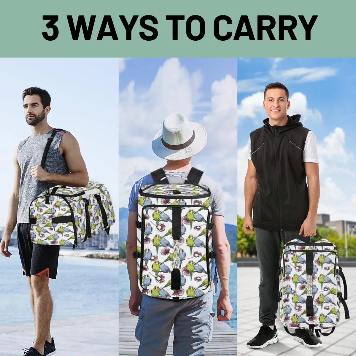 Large Sports Gym Bag With Shoe & Laptop Compartment 47L Waterproof Travel Duffel Bags for Men Women Couple Parrot Luggage Backpack Duffle Bag