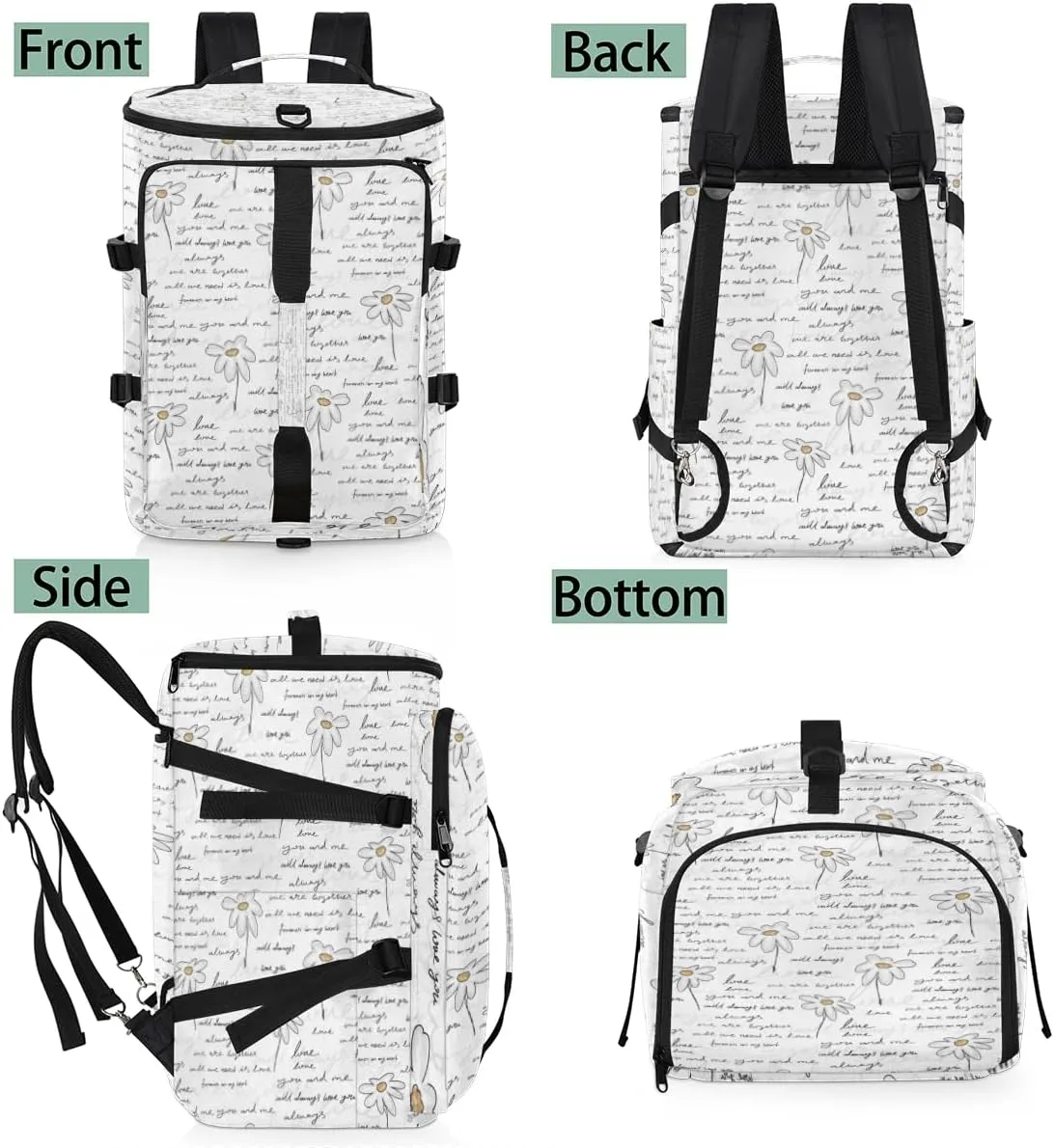 Large Sports Gym Bag With Shoe & Laptop Compartment 47L Waterproof Travel Duffel Bags for Men Women Education Flower Letters Luggage Backpack Duffle Bag
