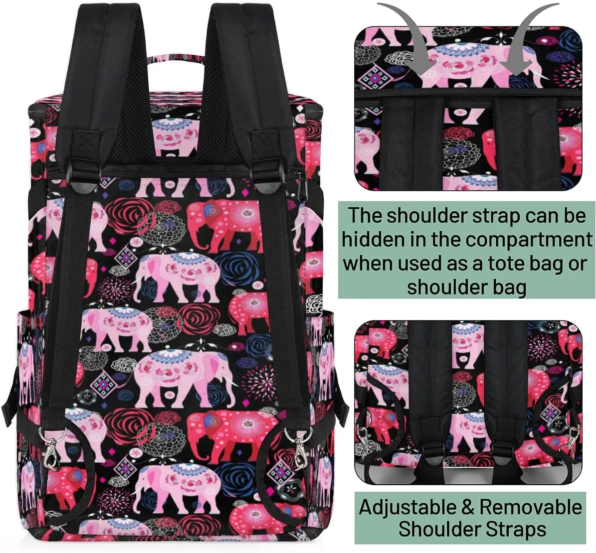 Large Sports Gym Bag With Shoe & Laptop Compartment 47L Waterproof Travel Duffel Bags for Men Women Elephant Design Luggage Backpack Duffle Bag