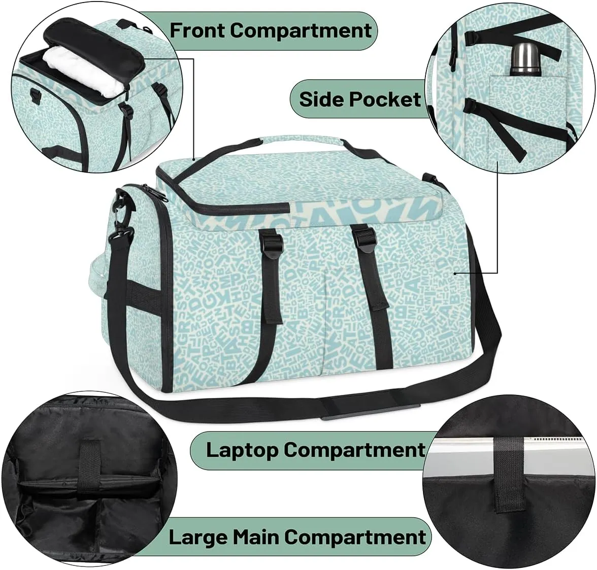 Large Sports Gym Bag With Shoe & Laptop Compartment 47L Waterproof Travel Duffel Bags for Men Women English Alphabet Luggage Backpack Duffle Bag