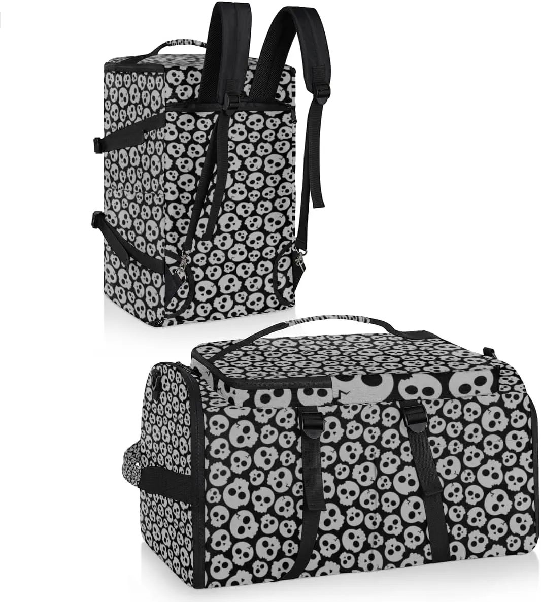 Large Sports Gym Bag With Shoe & Laptop Compartment 47L Waterproof Travel Duffel Bags for Men Women Gray Skulls Luggage Backpack Duffle Bag