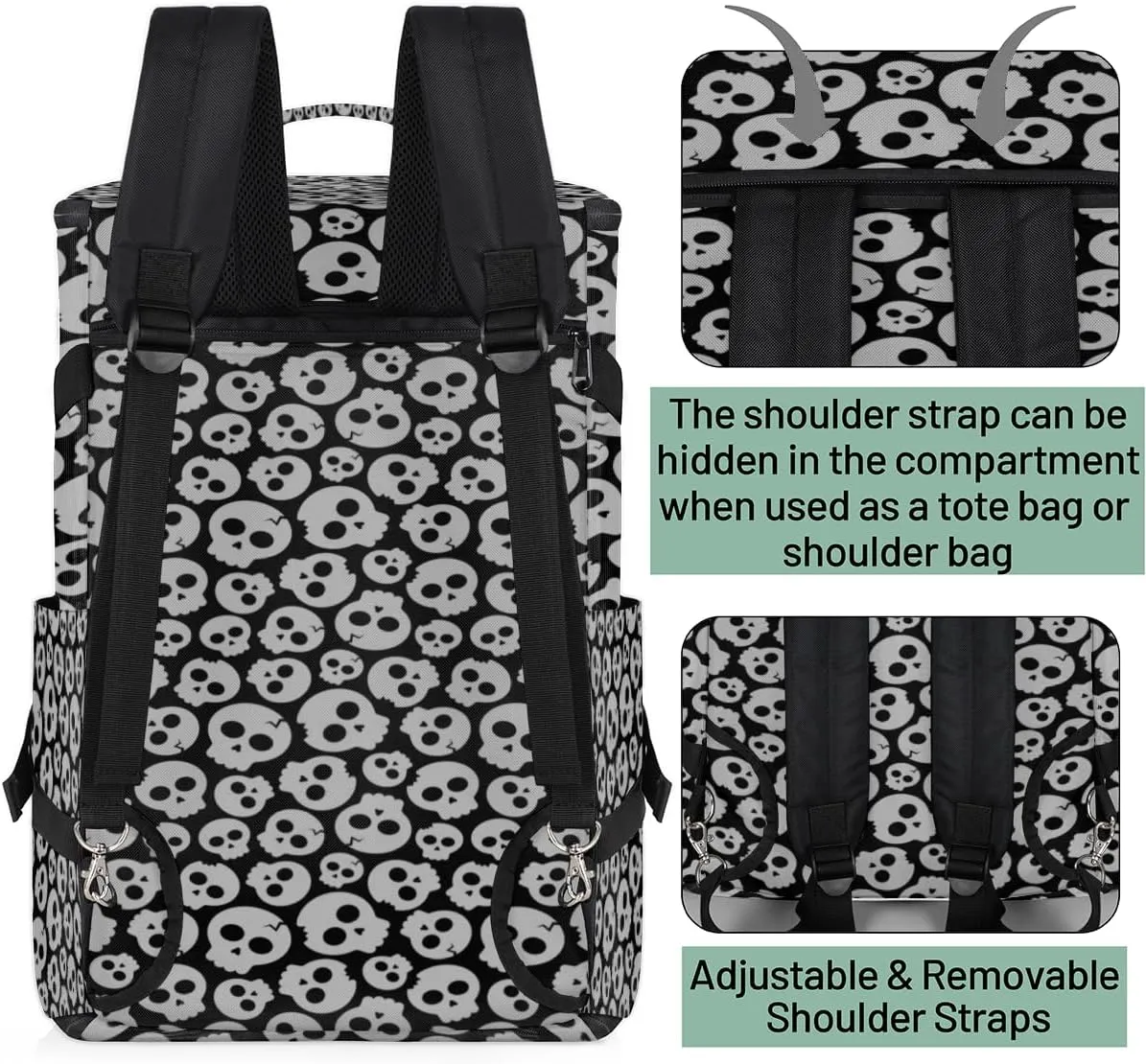 Large Sports Gym Bag With Shoe & Laptop Compartment 47L Waterproof Travel Duffel Bags for Men Women Gray Skulls Luggage Backpack Duffle Bag