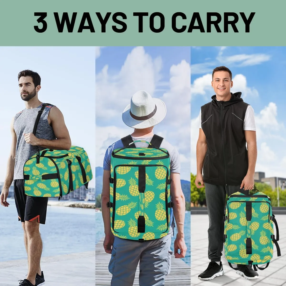 Large Sports Gym Bag With Shoe & Laptop Compartment 47L Waterproof Travel Duffel Bags for Men Women Pineapple Fruit Pattern Luggage Backpack Duffle Bag