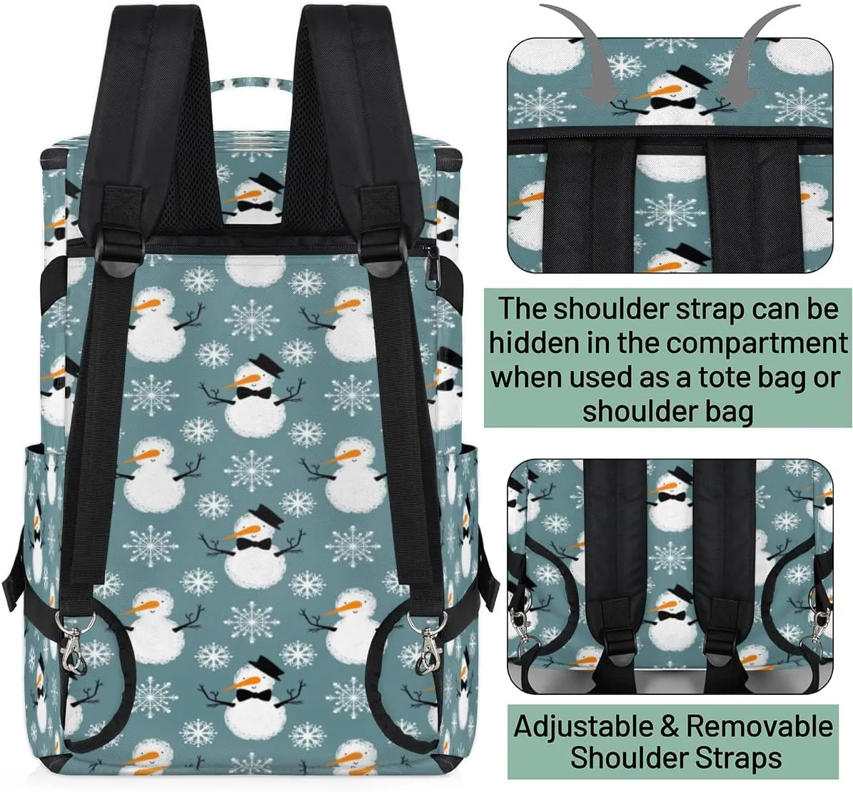 Large Sports Gym Bag With Shoe & Laptop Compartment 47L Waterproof Travel Duffel Bags for Men Women Snow Snowman Snowflake Luggage Backpack Duffle Bag
