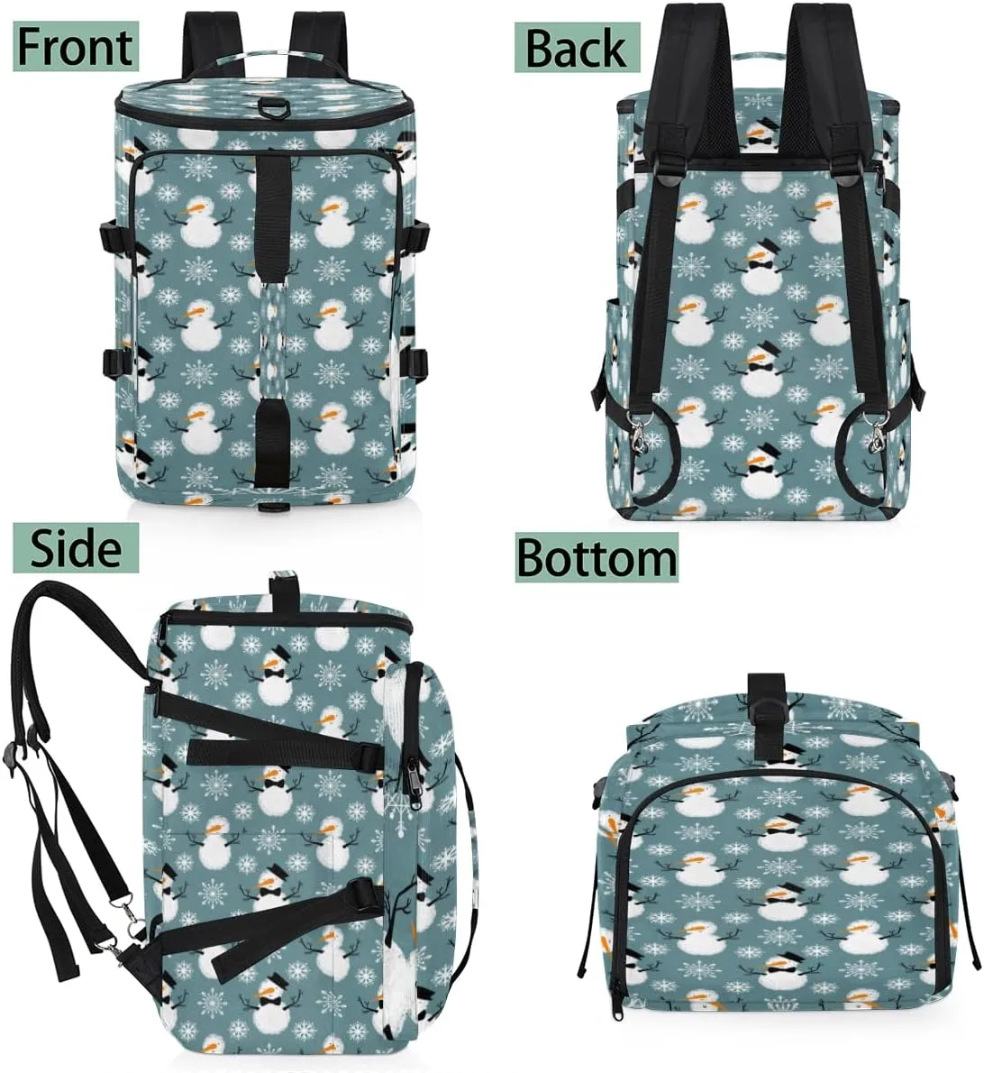 Large Sports Gym Bag With Shoe & Laptop Compartment 47L Waterproof Travel Duffel Bags for Men Women Snow Snowman Snowflake Luggage Backpack Duffle Bag