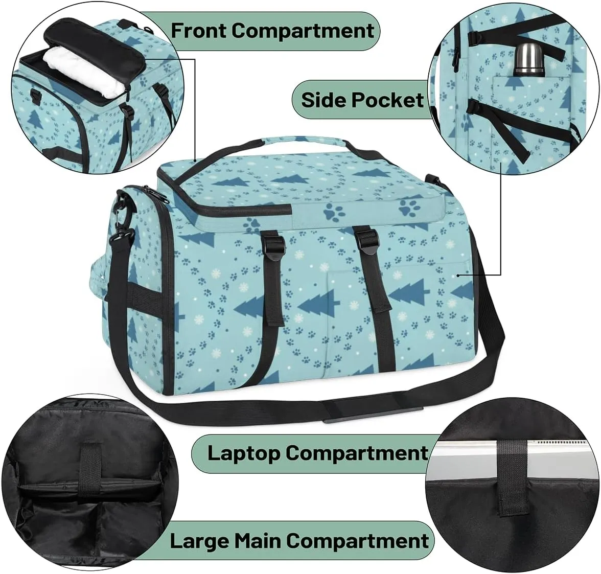 Large Sports Gym Bag With Shoe & Laptop Compartment 47L Waterproof Travel Duffel Bags for Men Women Snowflake Footprint Tree Luggage Backpack Duffle Bag