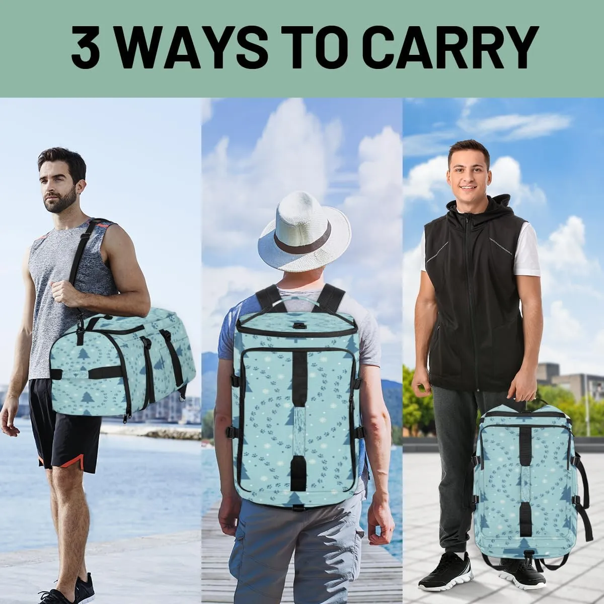 Large Sports Gym Bag With Shoe & Laptop Compartment 47L Waterproof Travel Duffel Bags for Men Women Snowflake Footprint Tree Luggage Backpack Duffle Bag