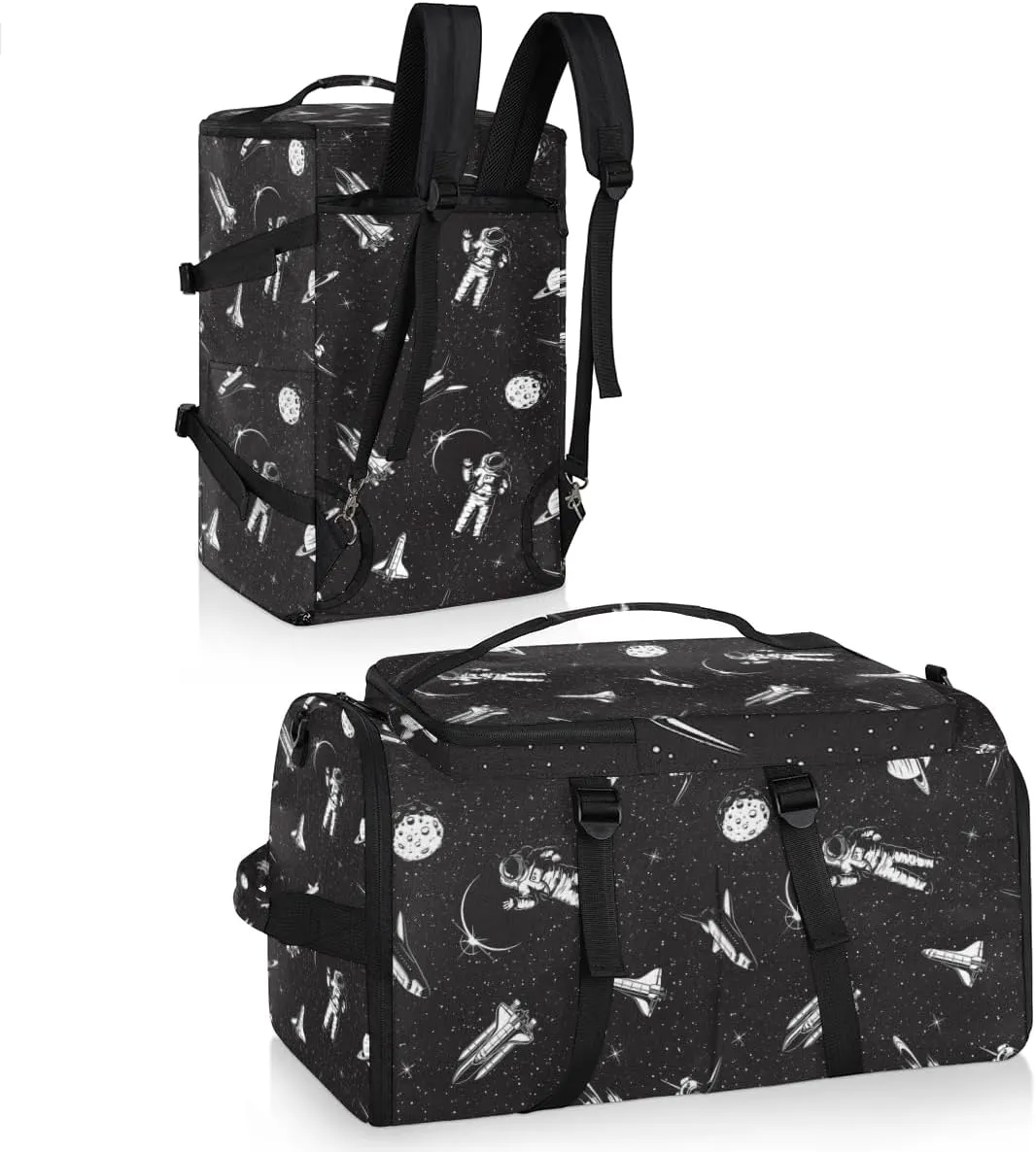 Large Sports Gym Bag With Shoe & Laptop Compartment 47L Waterproof Travel Duffel Bags for Men Women Space Astronaut Black Luggage Backpack Duffle Bag