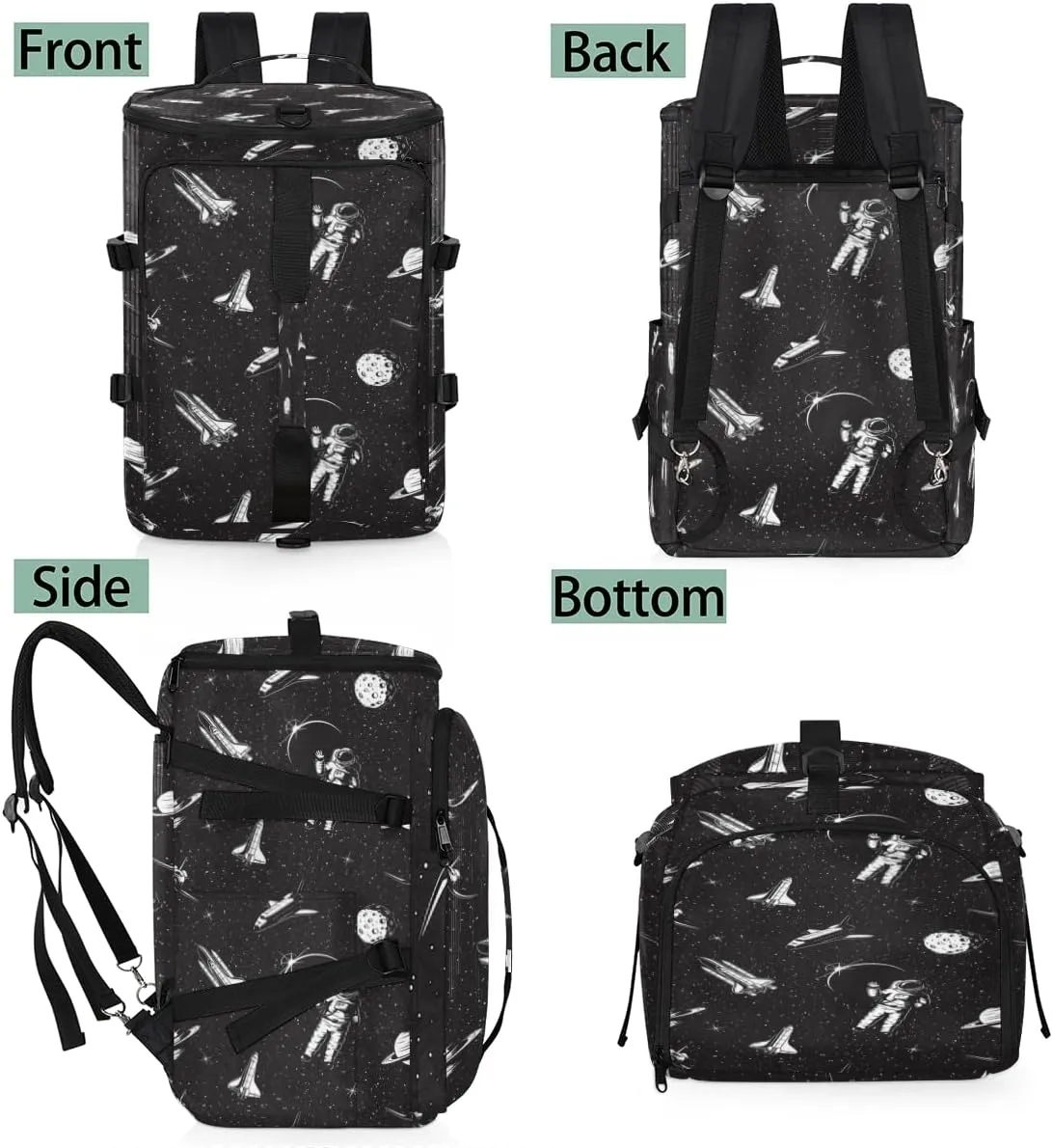 Large Sports Gym Bag With Shoe & Laptop Compartment 47L Waterproof Travel Duffel Bags for Men Women Space Astronaut Black Luggage Backpack Duffle Bag