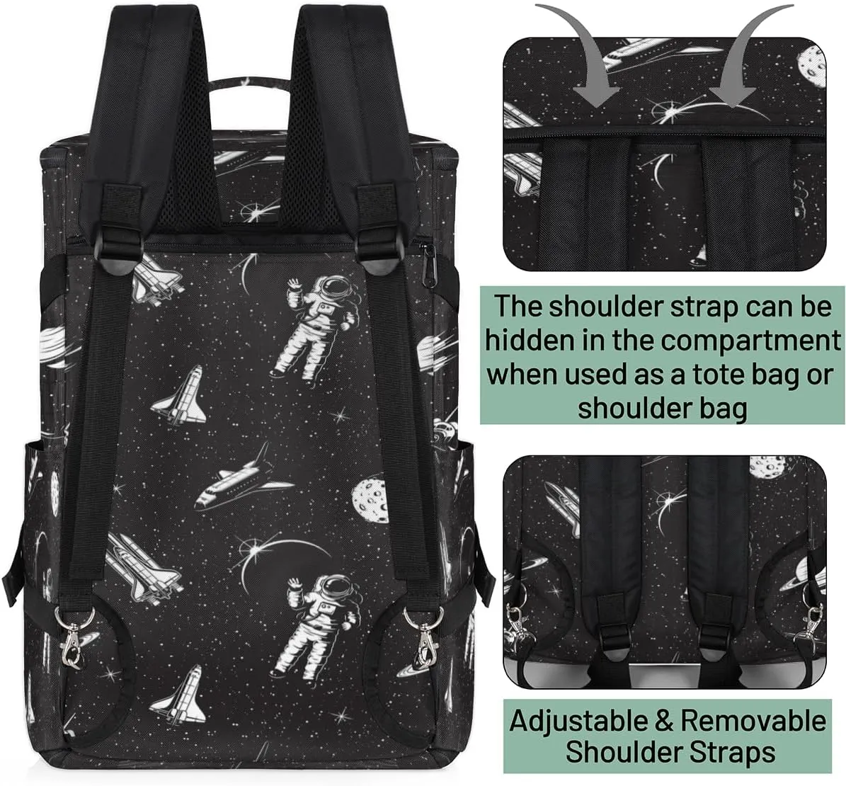Large Sports Gym Bag With Shoe & Laptop Compartment 47L Waterproof Travel Duffel Bags for Men Women Space Astronaut Black Luggage Backpack Duffle Bag