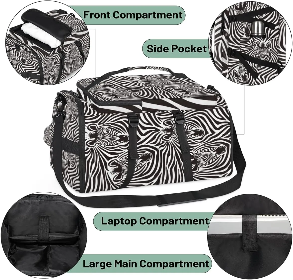 Large Sports Gym Bag With Shoe & Laptop Compartment 47L Waterproof Travel Duffel Bags for Men Women Stripe Zebra Luggage Backpack Duffle Bag