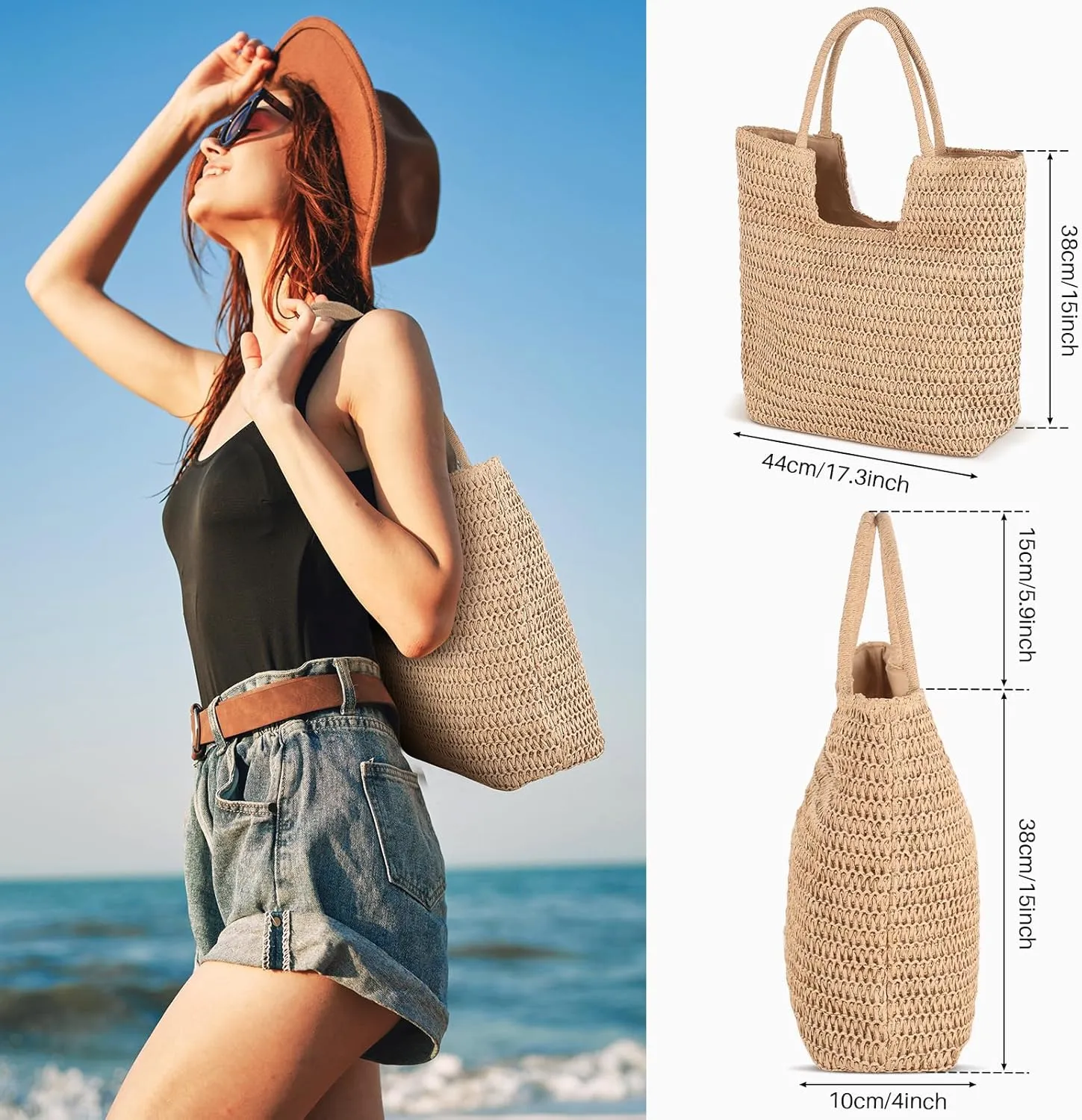 Large Straw Beach Bags for Women Woven Tote Bag Shoulder Handbags Summer Mesh Beach Bag for Summer Holiday