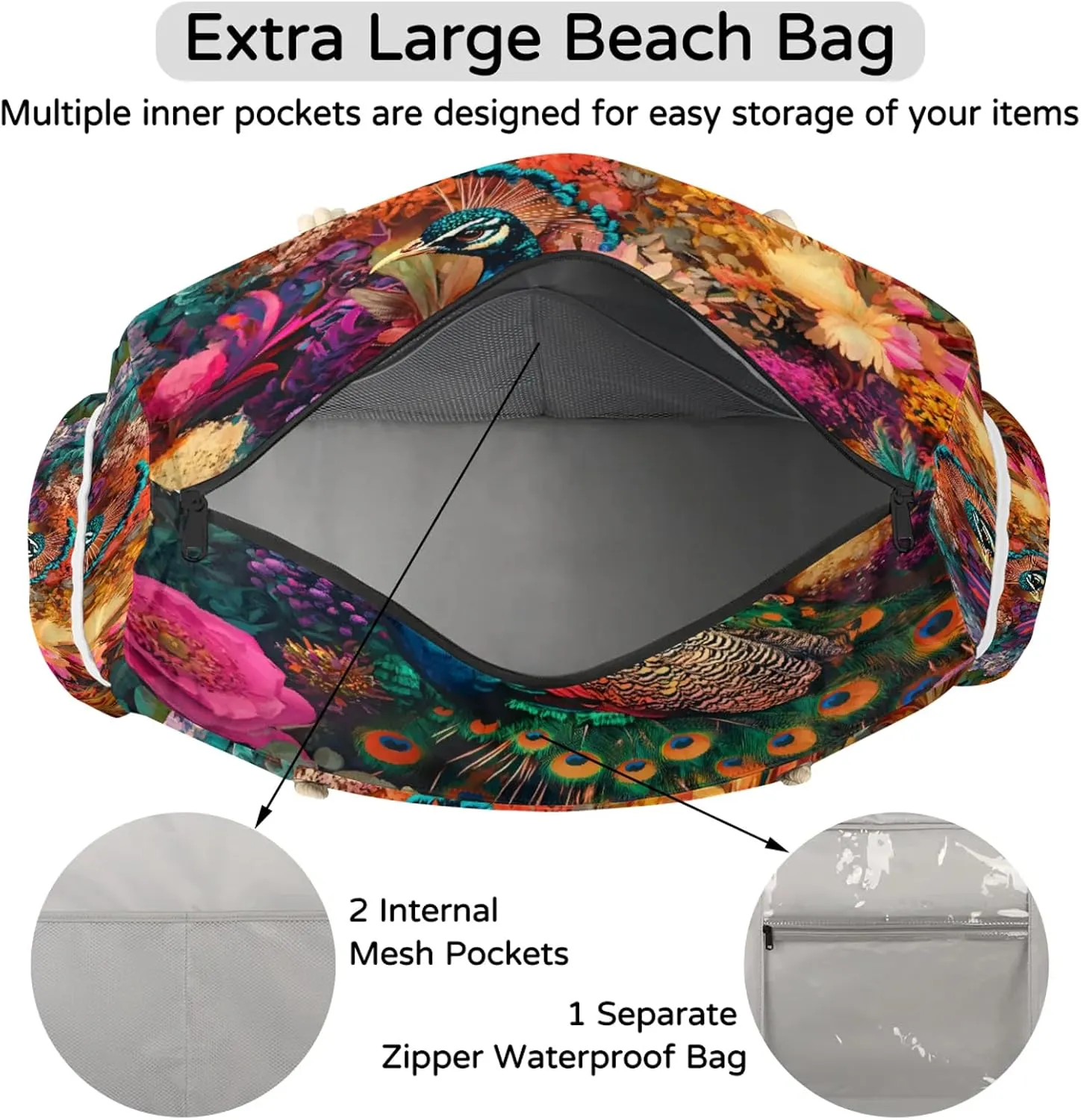 Large Tote Beach Bags for Women with Zipper Waterproof Sandproof Gym Swim Pool Grocery Travel Bag