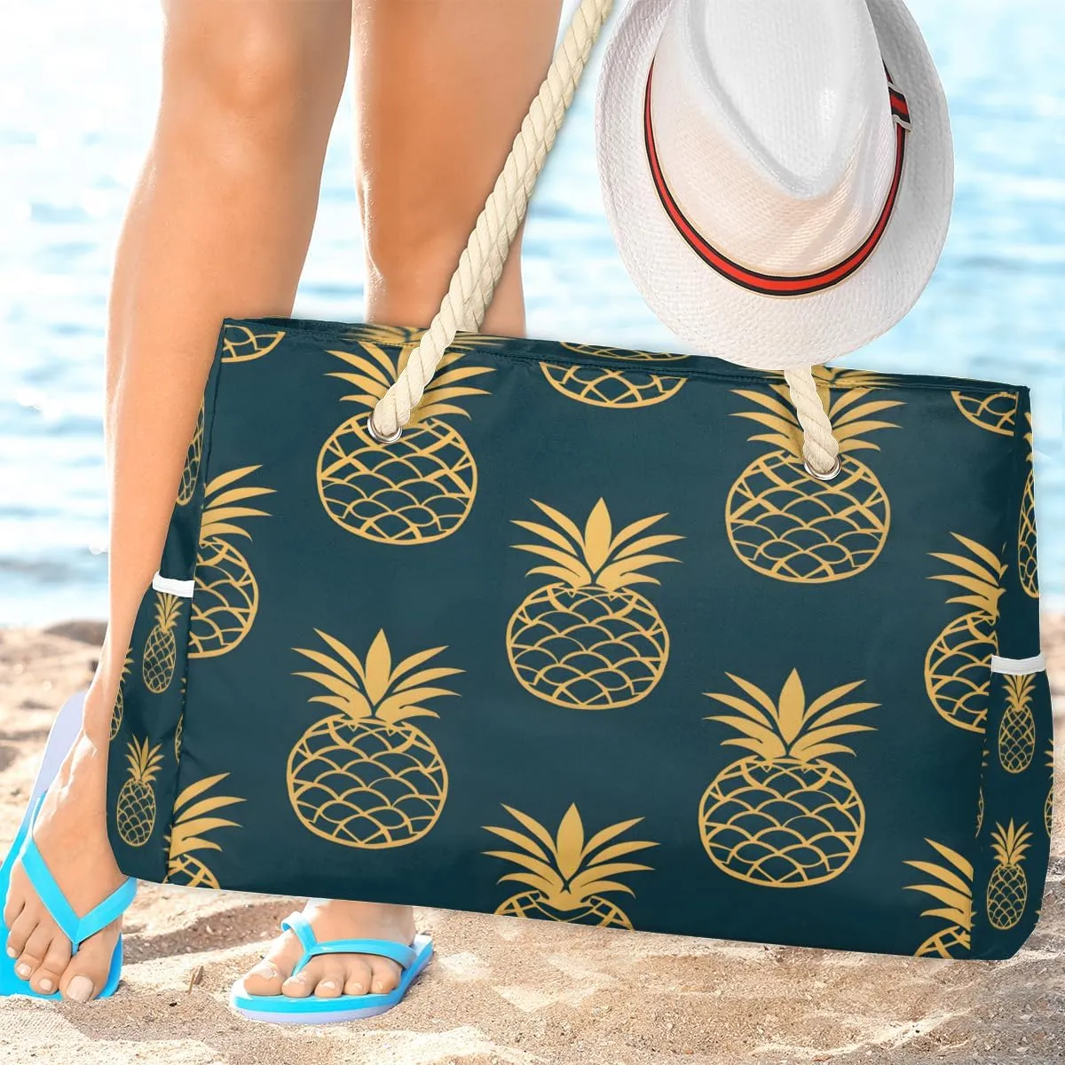 Large Tote Beach Bags for Women with Zipper Waterproof Sandproof Swim Pool Grocery Gym Travel Bag