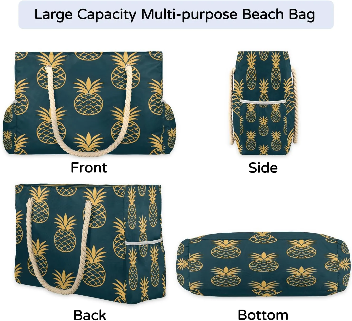 Large Tote Beach Bags for Women with Zipper Waterproof Sandproof Swim Pool Grocery Gym Travel Bag