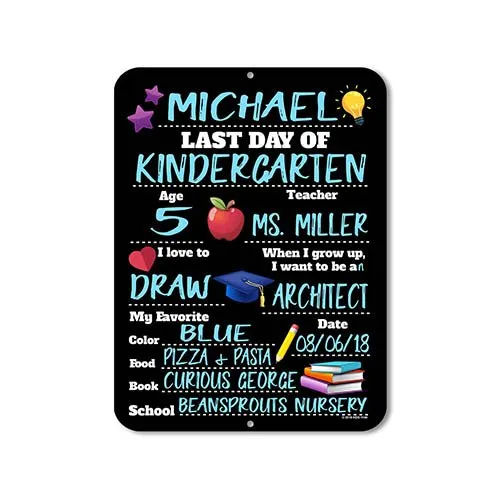 Last Day of School Chalkboard Style Photo Prop Tin Sign 9 x 12 inch - Reusable Easy Clean, Customizable with Liquid Chalk Markers (Not Included)