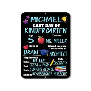 Last Day of School Chalkboard Style Photo Prop Tin Sign 9 x 12 inch - Reusable Easy Clean, Customizable with Liquid Chalk Markers (Not Included)