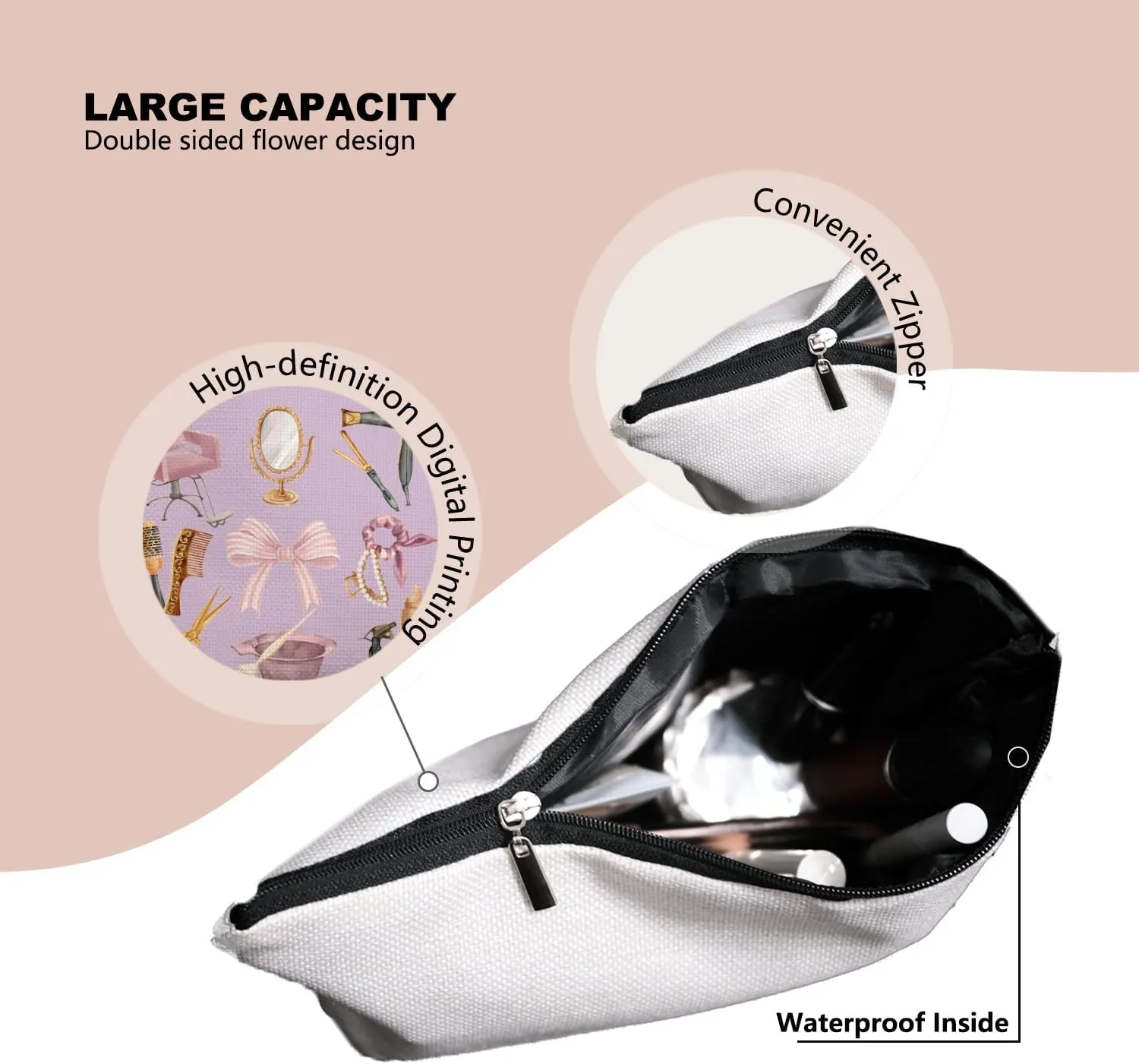 Lavender Hairstylist Makeup Bag for Women,Hairdresser Travel Organizer Bag, Aesthetic Salon Accessory Pouch, Gifts for Teen Girls 7.5 x 10 in