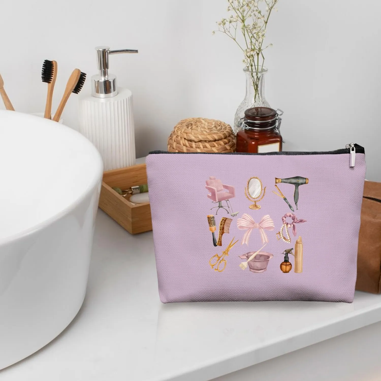 Lavender Hairstylist Makeup Bag for Women,Hairdresser Travel Organizer Bag, Aesthetic Salon Accessory Pouch, Gifts for Teen Girls 7.5 x 10 in