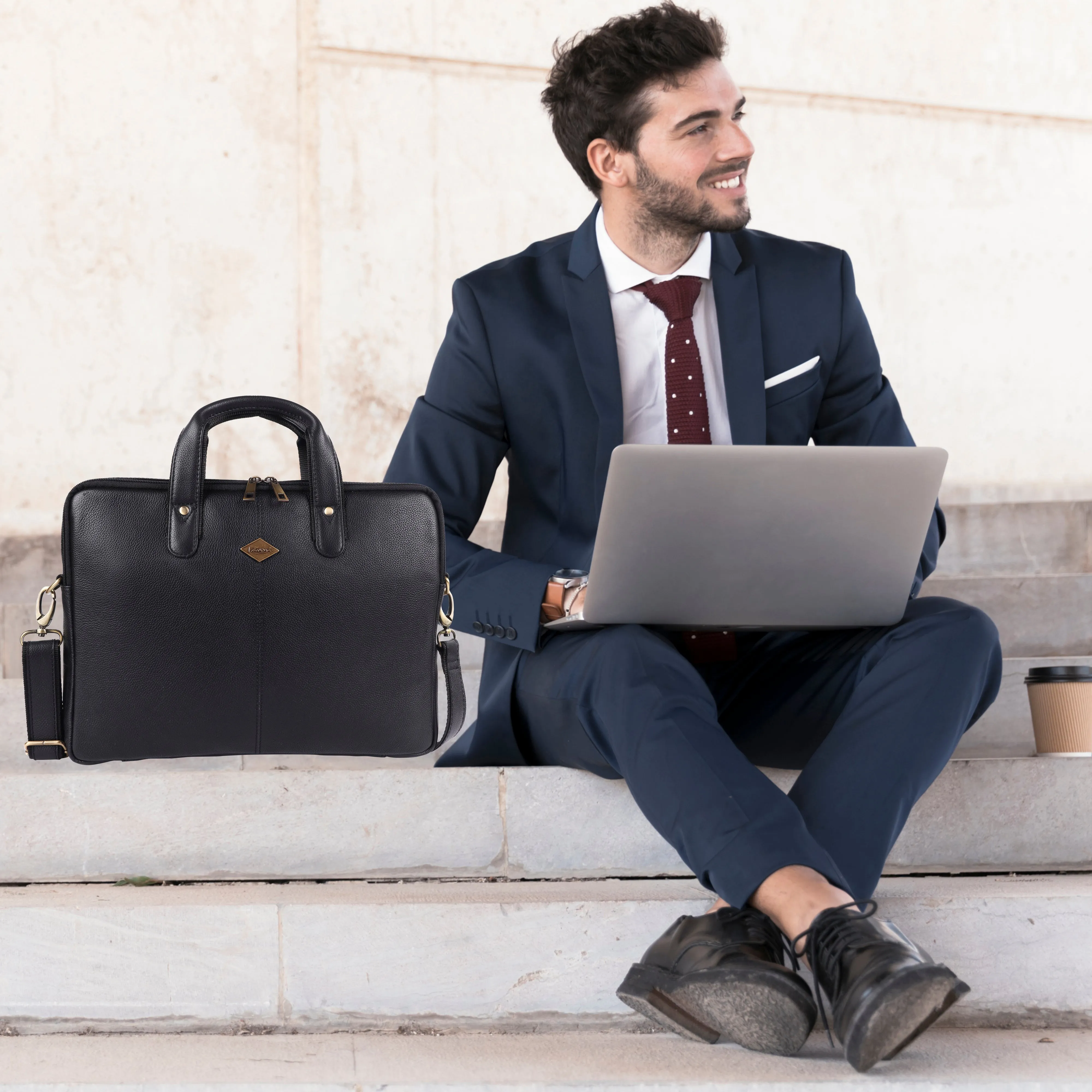 Laveri® Genuine Leather Laptop Messenger bag #2817 Black
