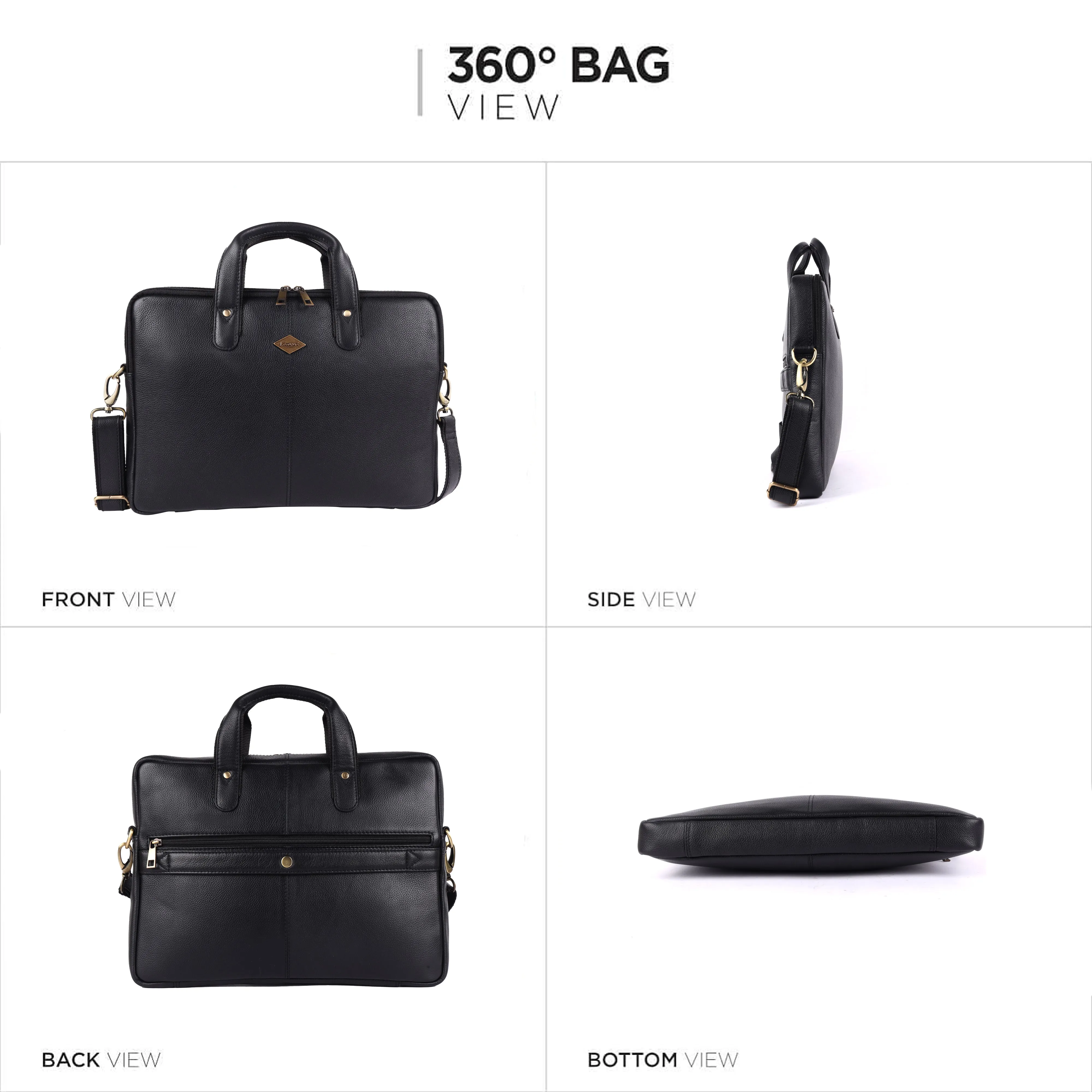 Laveri® Genuine Leather Laptop Messenger bag #2817 Black