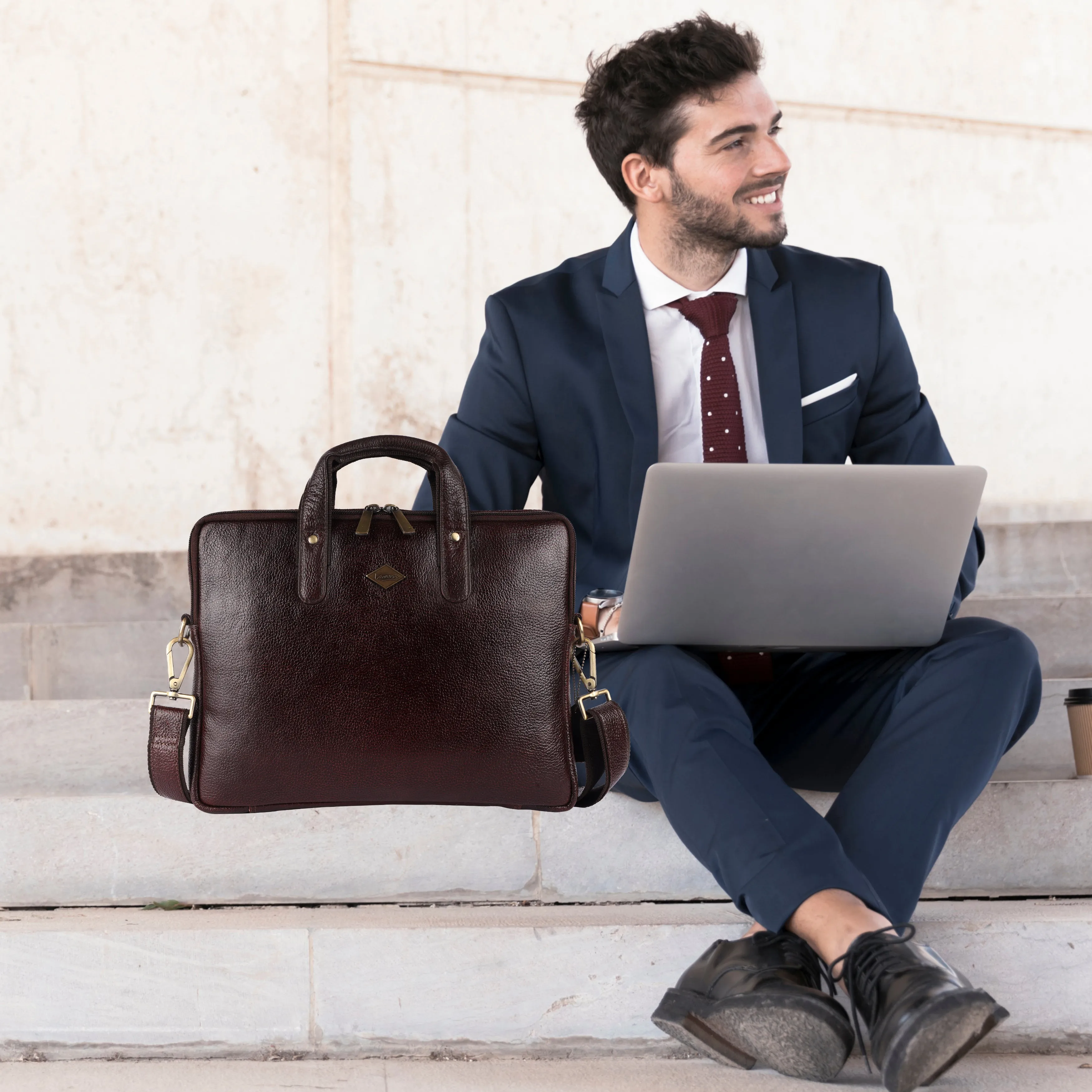 Laveri® Genuine Leather Laptop Messenger bag #2817 Brown