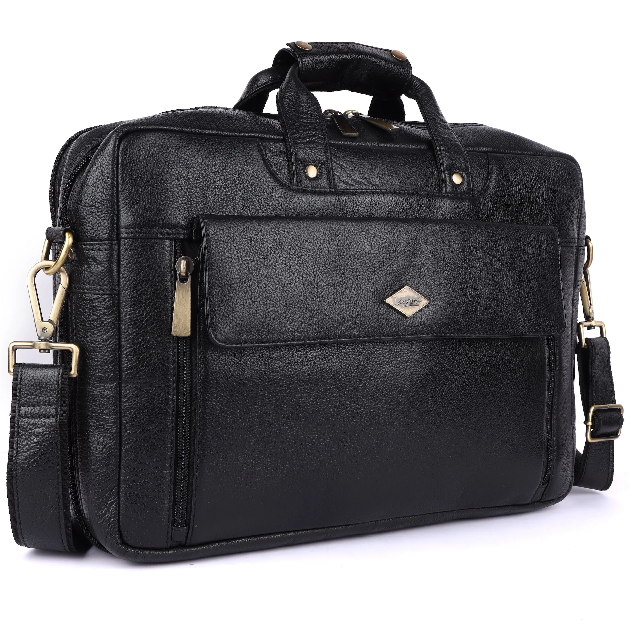 Laveri® Genuine Leather Laptop Messenger bag #2819 Black