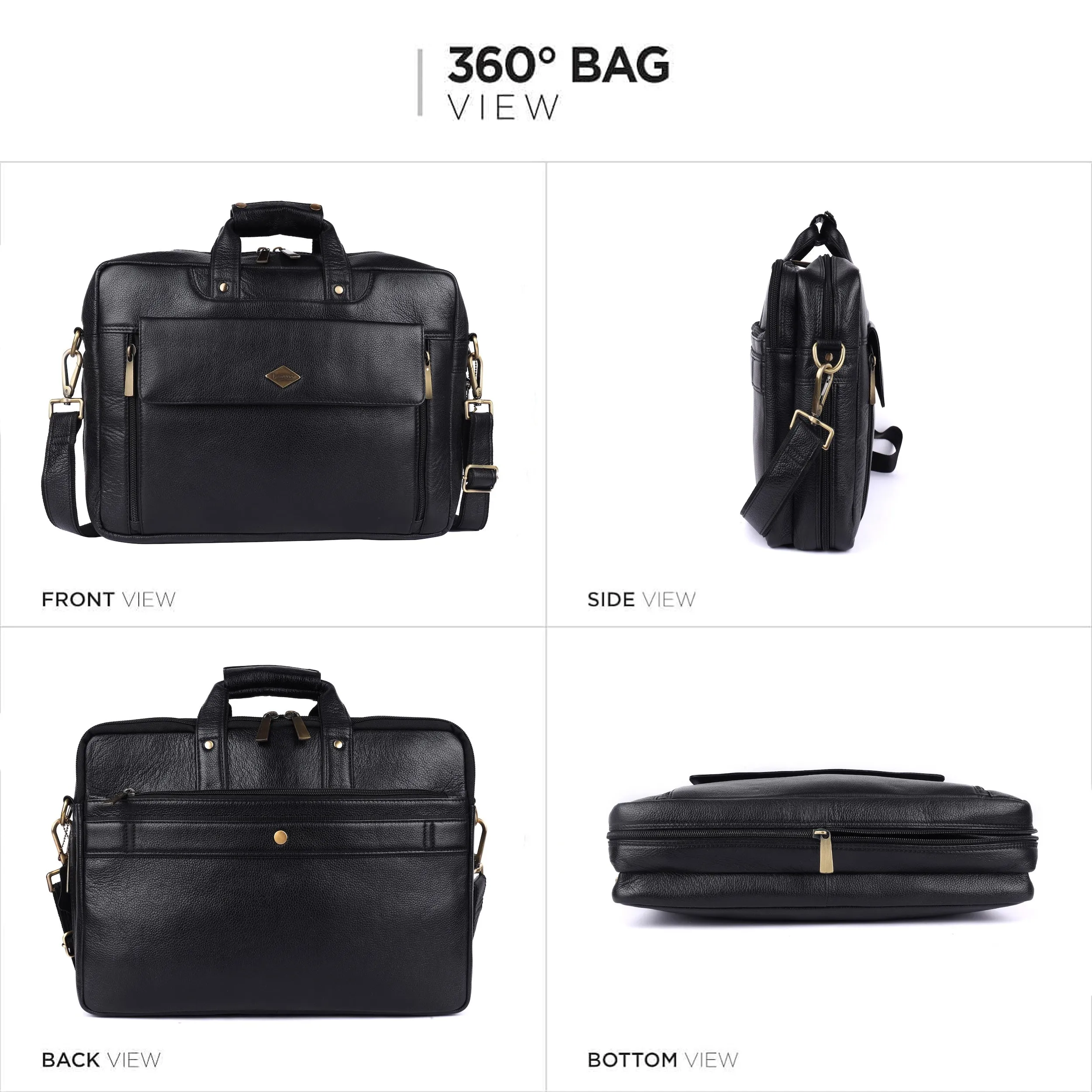 Laveri® Genuine Leather Laptop Messenger bag #2819 Black