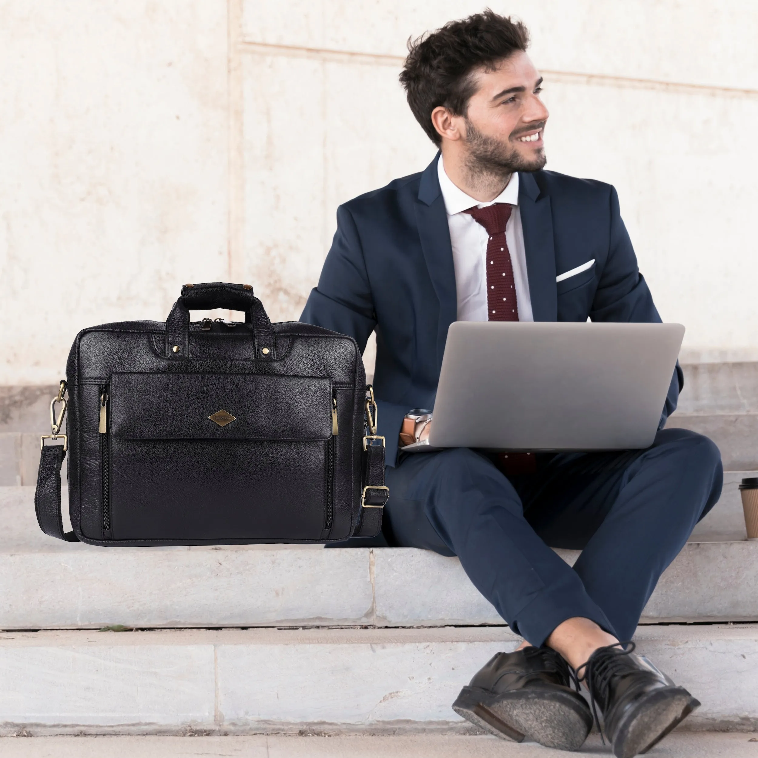 Laveri® Genuine Leather Laptop Messenger bag #2819 Black
