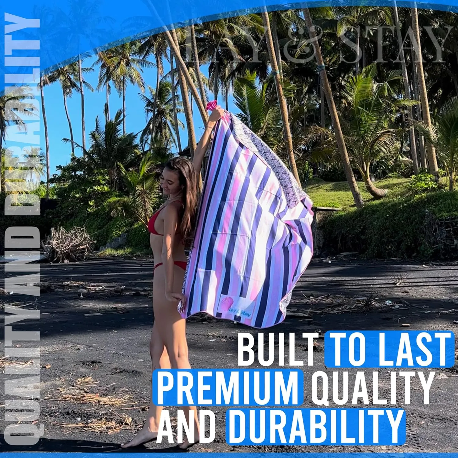 Lay N Stay Beach Blanket Towel Absorbent, Quick-Dry, Extra Large for Adults & Kids, Ideal for Beach, Pool with Securing Sand Stakes (Lost in a Rainbow)