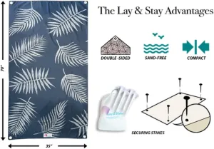Lay N Stay Beach Blanket Towel Absorbent, Quick-Dry, Sandfree, Extra Large for Adults & Kids, Ideal for Beach, Pool, Camping & Travel, with Securing Sand Stakes (Summer Breeze)