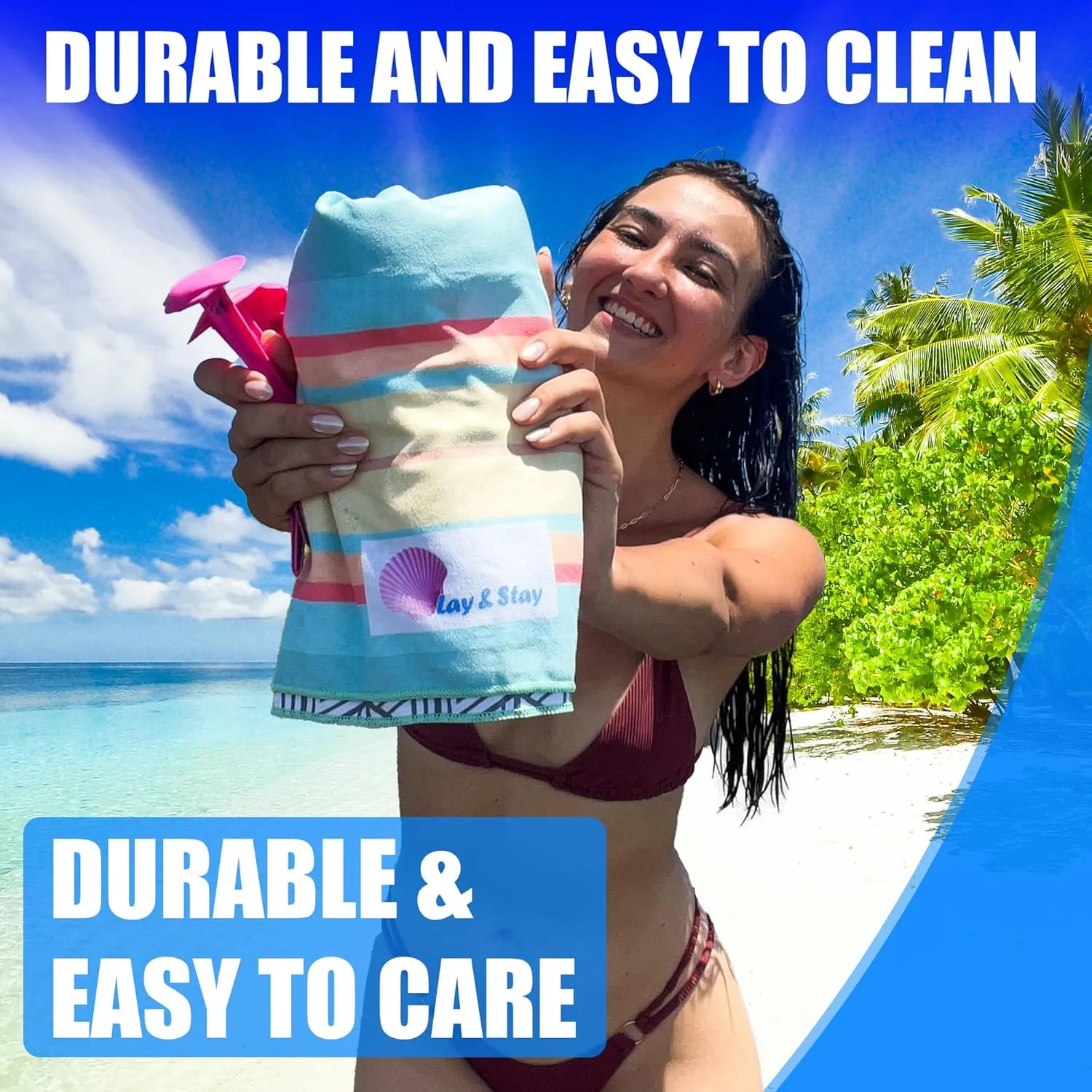 Lay N Stay Beach Blanket Towel Absorbent, Quick-Dry, Sandfree, Extra Large for Adults & Kids, Ideal for Beach, Pool, Camping & Travel, with Securing Sand Stakes (Summer Breeze)