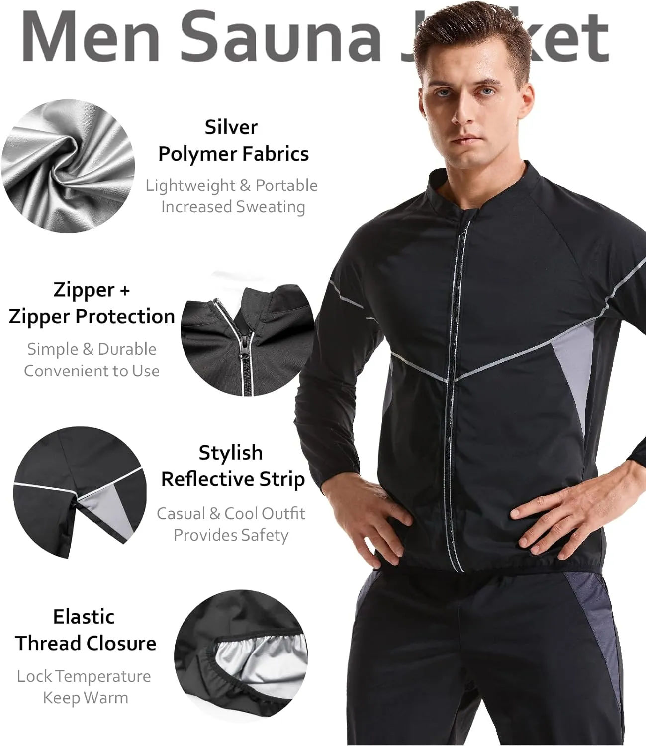 LAZAWG Sauna Suit for Men Sweat Jacket Long Sleeve Zipper Sweat Top Gym Fitness Sauna Shirt
