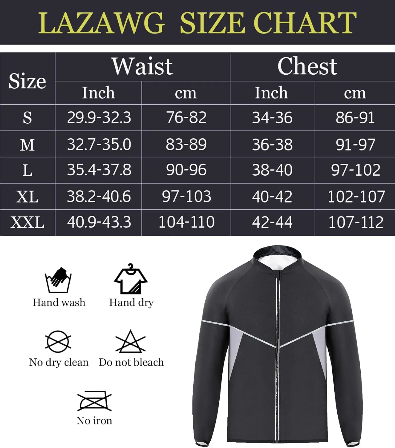LAZAWG Sauna Suit for Men Sweat Jacket Long Sleeve Zipper Sweat Top Gym Fitness Sauna Shirt