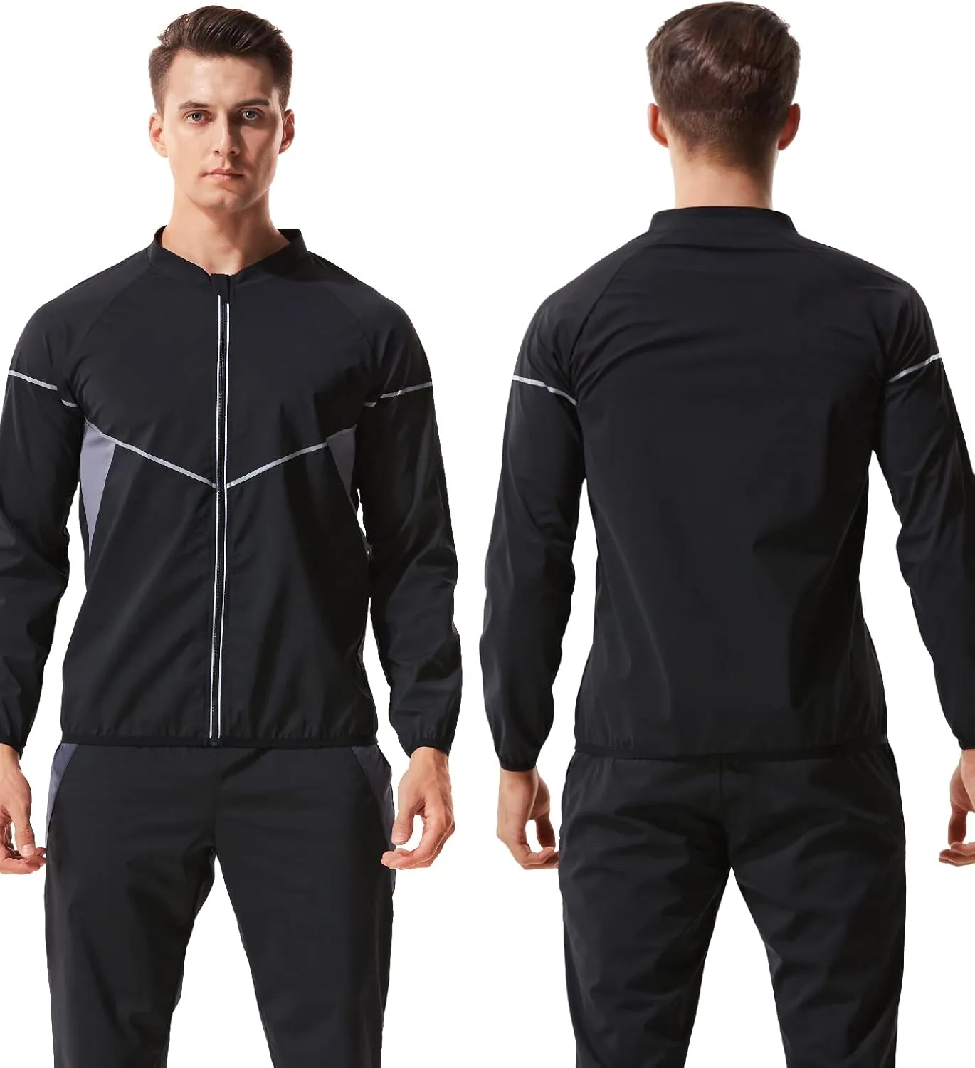 LAZAWG Sauna Suit for Men Sweat Jacket Long Sleeve Zipper Sweat Top Gym Fitness Sauna Shirt