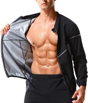 LAZAWG Sauna Suit for Men Sweat Jacket Long Sleeve Zipper Sweat Top Gym Fitness Sauna Shirt