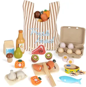 Lehoo Castle Wooden Play Food Sets for Kids Kitchen, Food Toys for Toddlers 3  Year Old, Pretend Food Play Kitchen Accessories, Cutting Fruits Vegetables Toys, Gift for Boys Girls