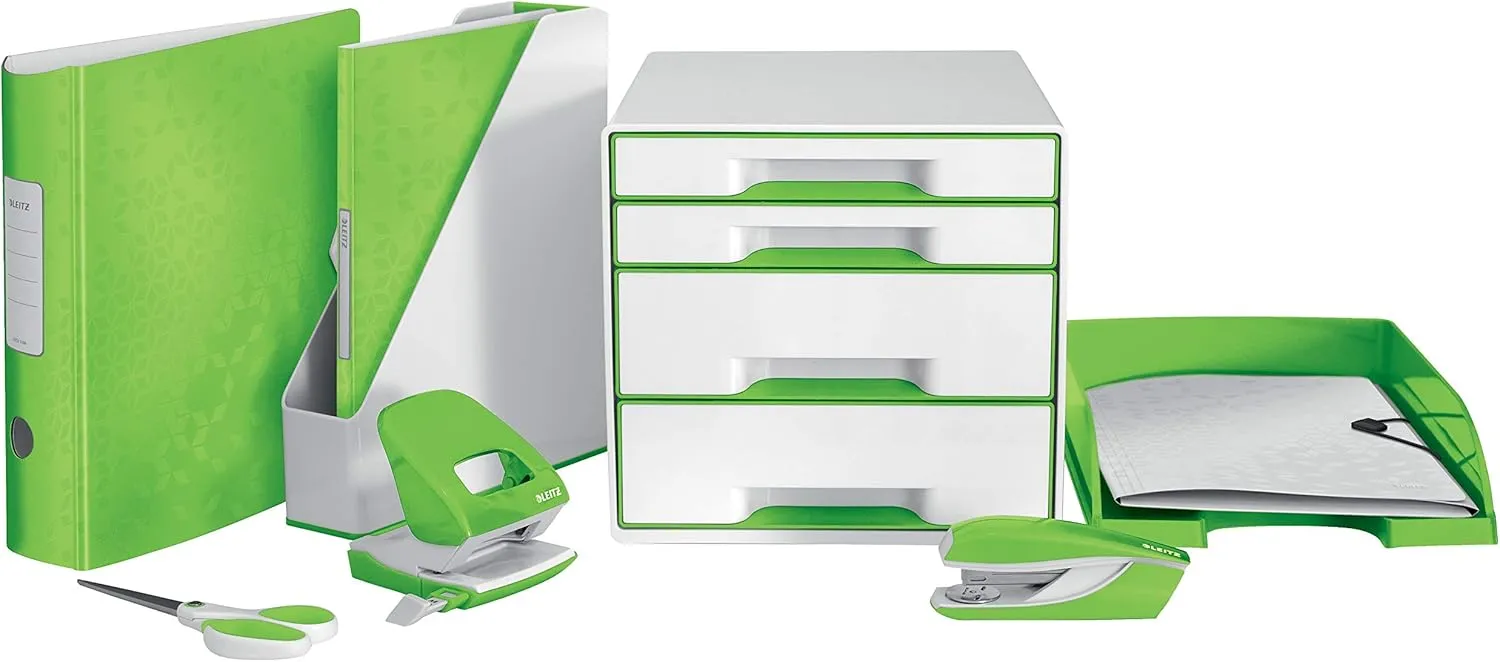Leitz 46330054 A4 Divider Book, Holds Up to 200 Sheets, Integrated Index with 6 Compartments, Elastic Closure, Wow Range, Green