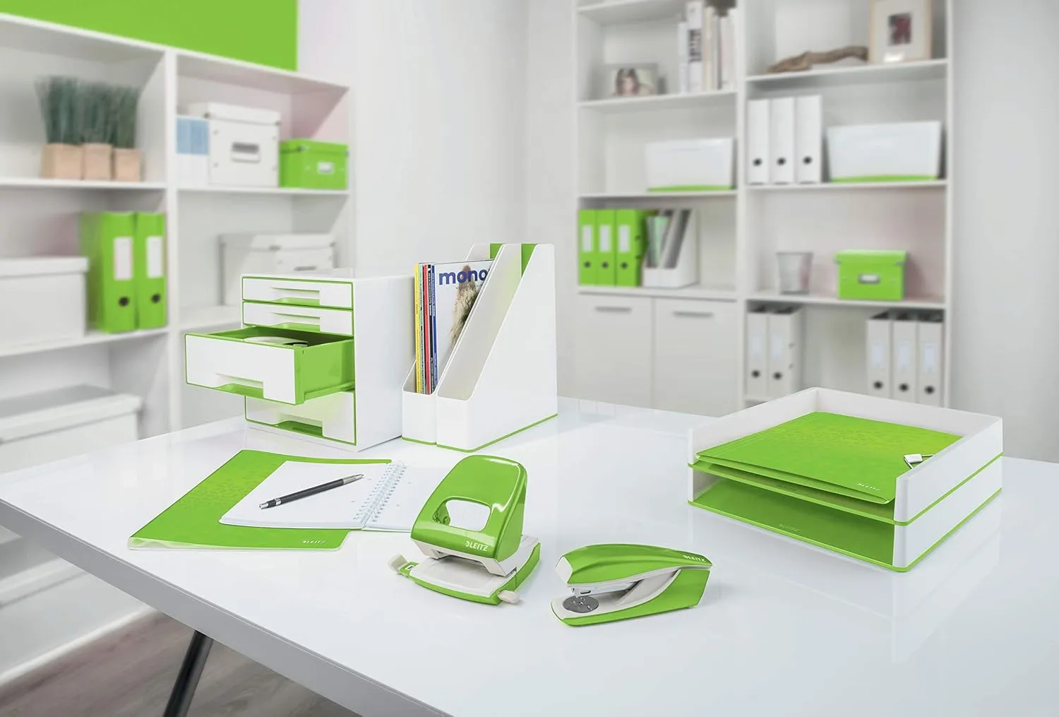 Leitz 46330054 A4 Divider Book, Holds Up to 200 Sheets, Integrated Index with 6 Compartments, Elastic Closure, Wow Range, Green
