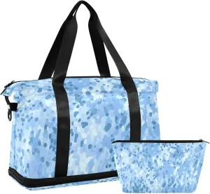Leopard Fur Blue Gym Bag - Weekender Overnight Bags for Women Men, Sport Travel Duffel Bag with Wet Pocket & Shoe Compartment
